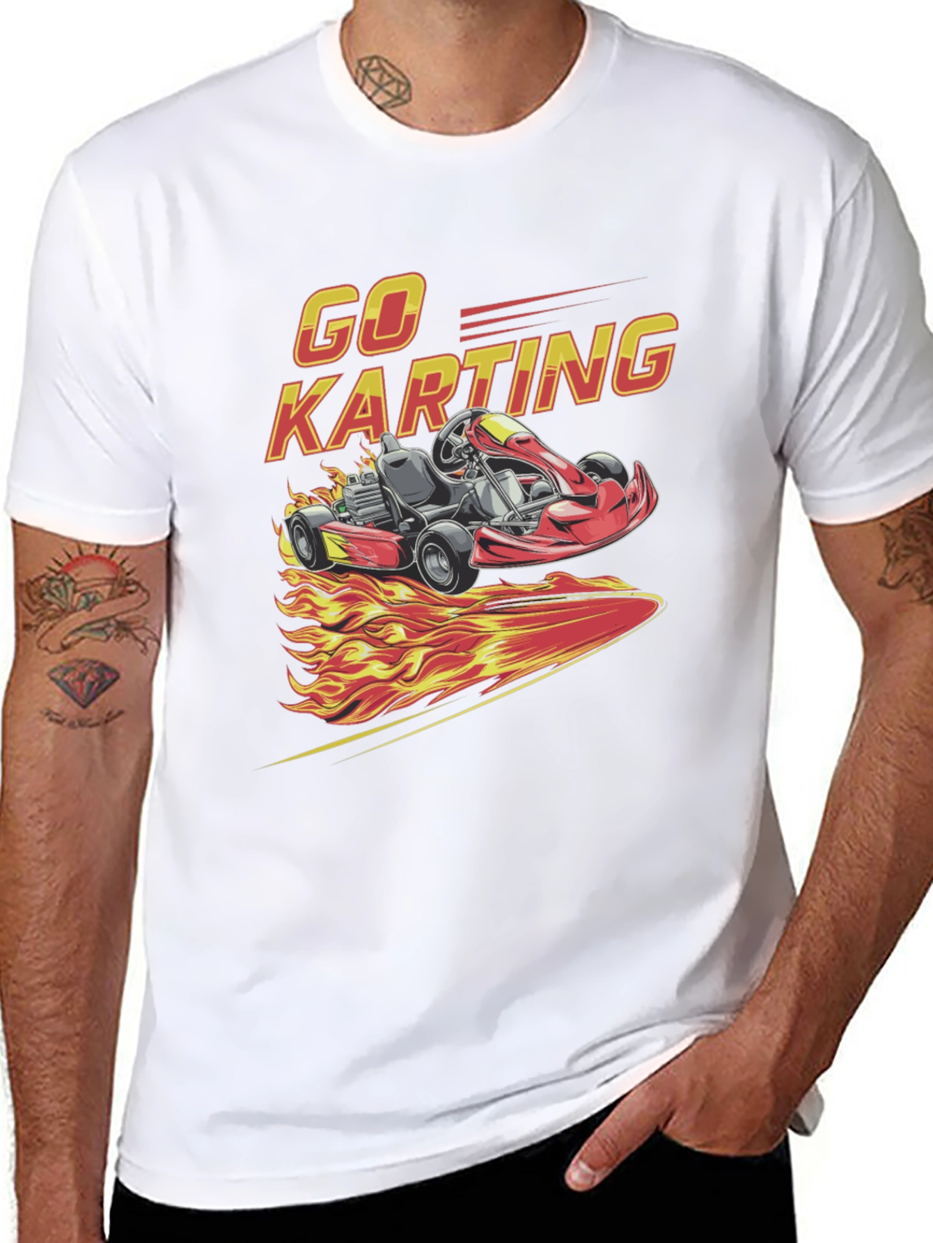 Go Karting Graphic T-Shirt - Racing Flames Design