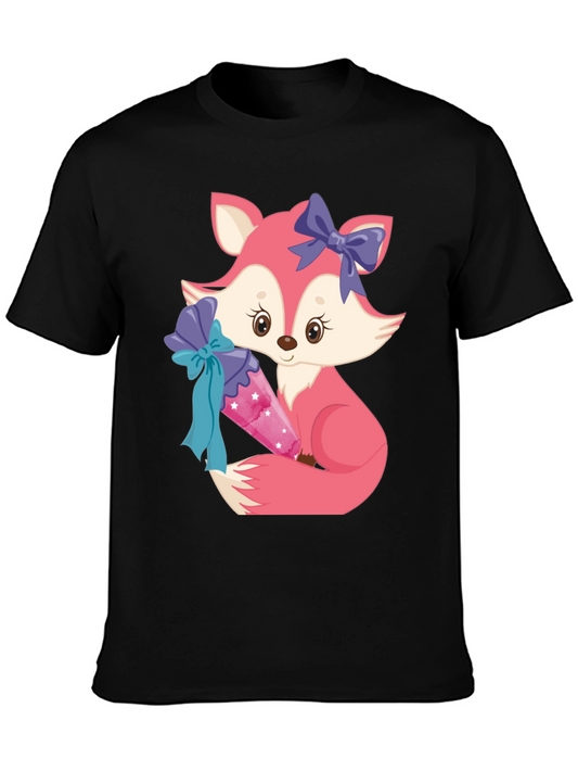 Cute Fox Graphic Tee - Pink Animal Cartoon Shirt