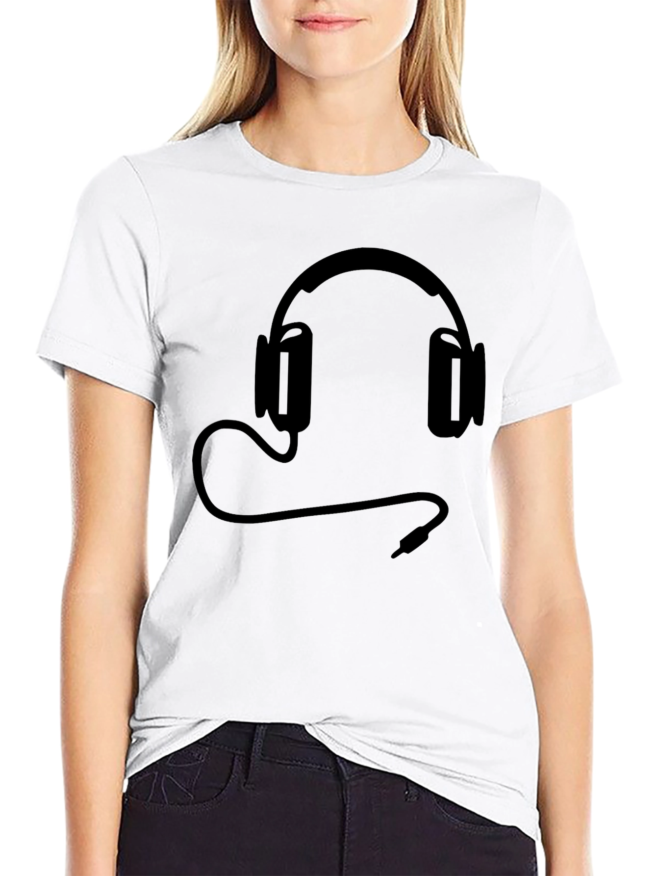 Black T-Shirt with Headphone Graphic