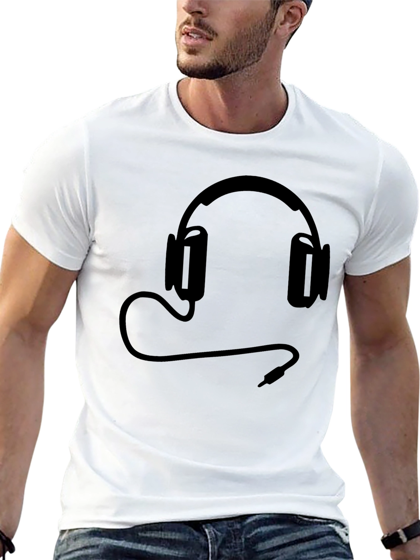 Black T-Shirt with Headphone Graphic