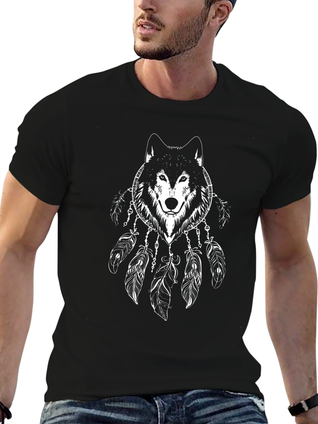 Wolf Dreamcatcher Graphic Tee - Black