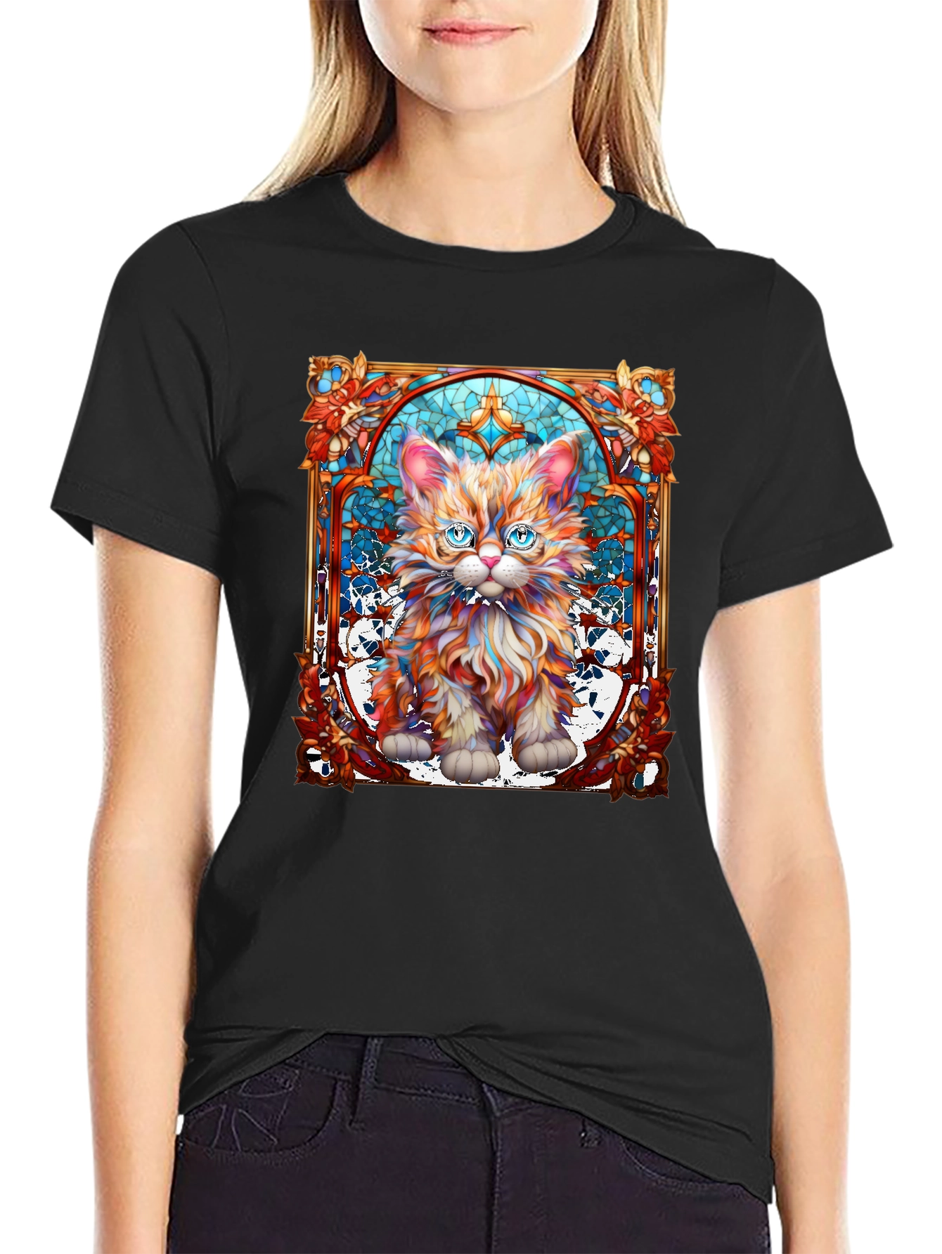 Stained Glass Cat Graphic Tee