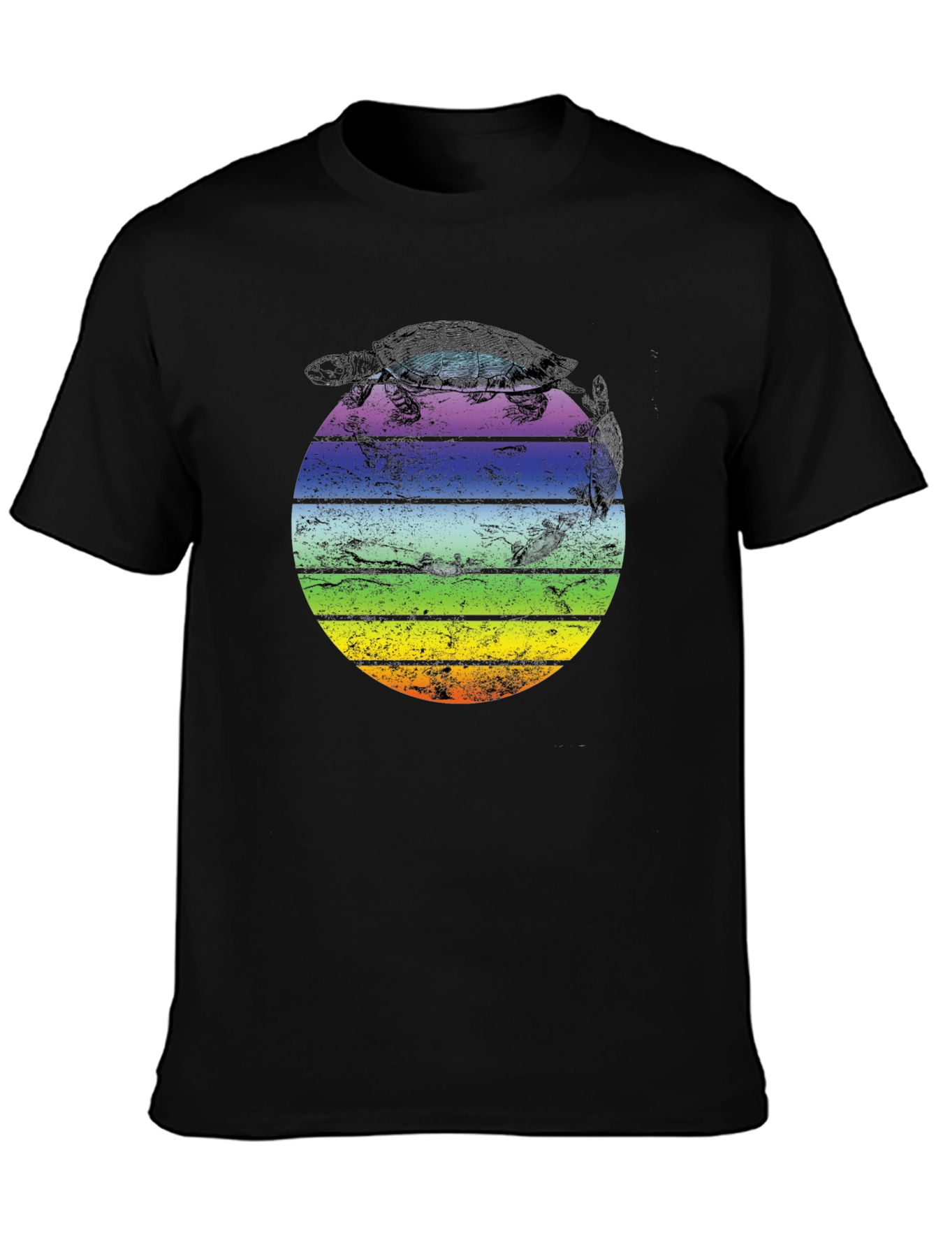 Retro Turtle Sunset Graphic T-Shirt - Unisex Black Tee