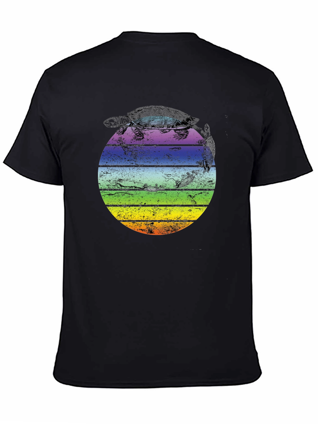 Retro Turtle Sunset Graphic T-Shirt - Unisex Black Tee