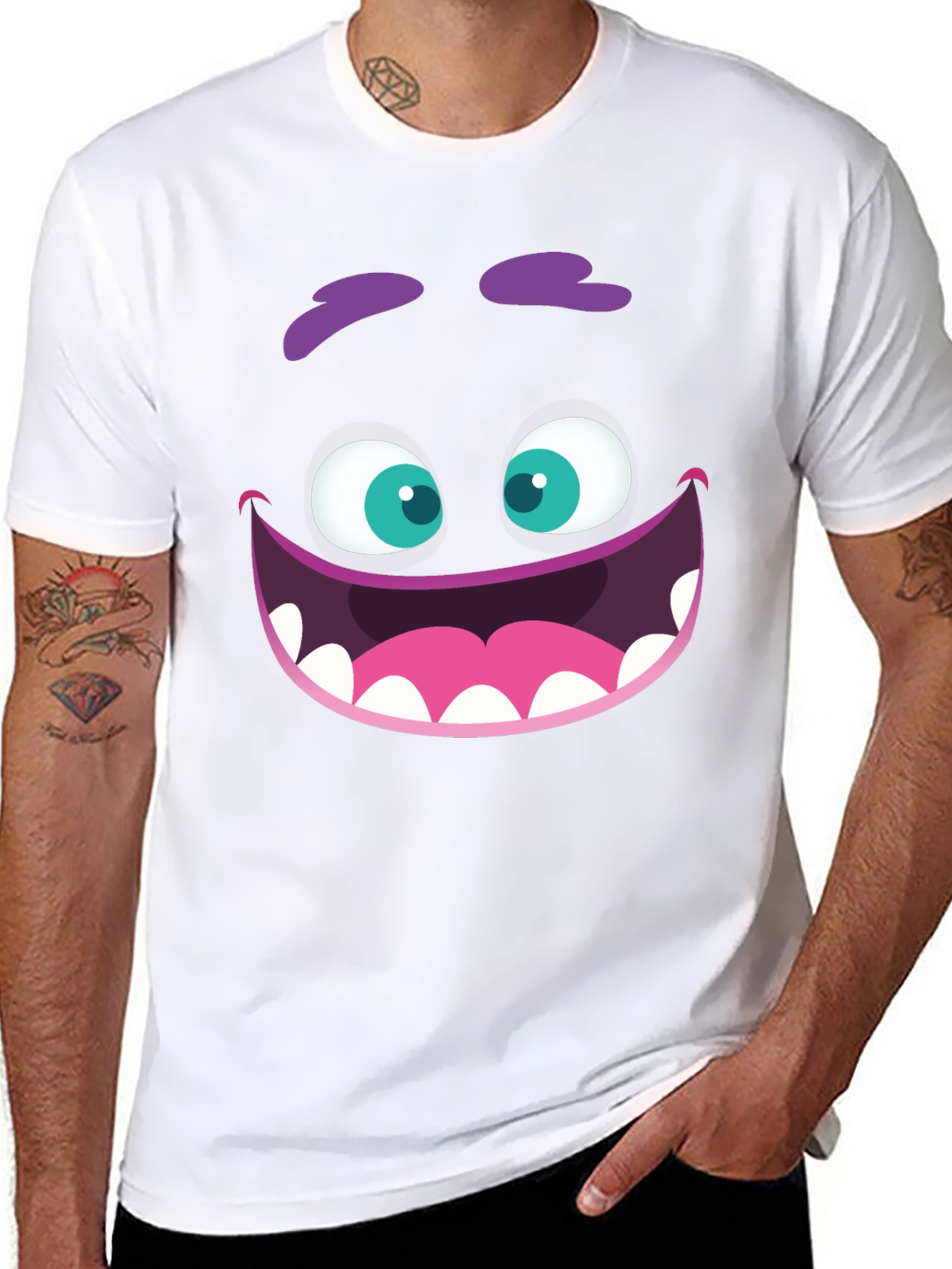 Monster Face Graphic Tee - Fun Cartoon Design