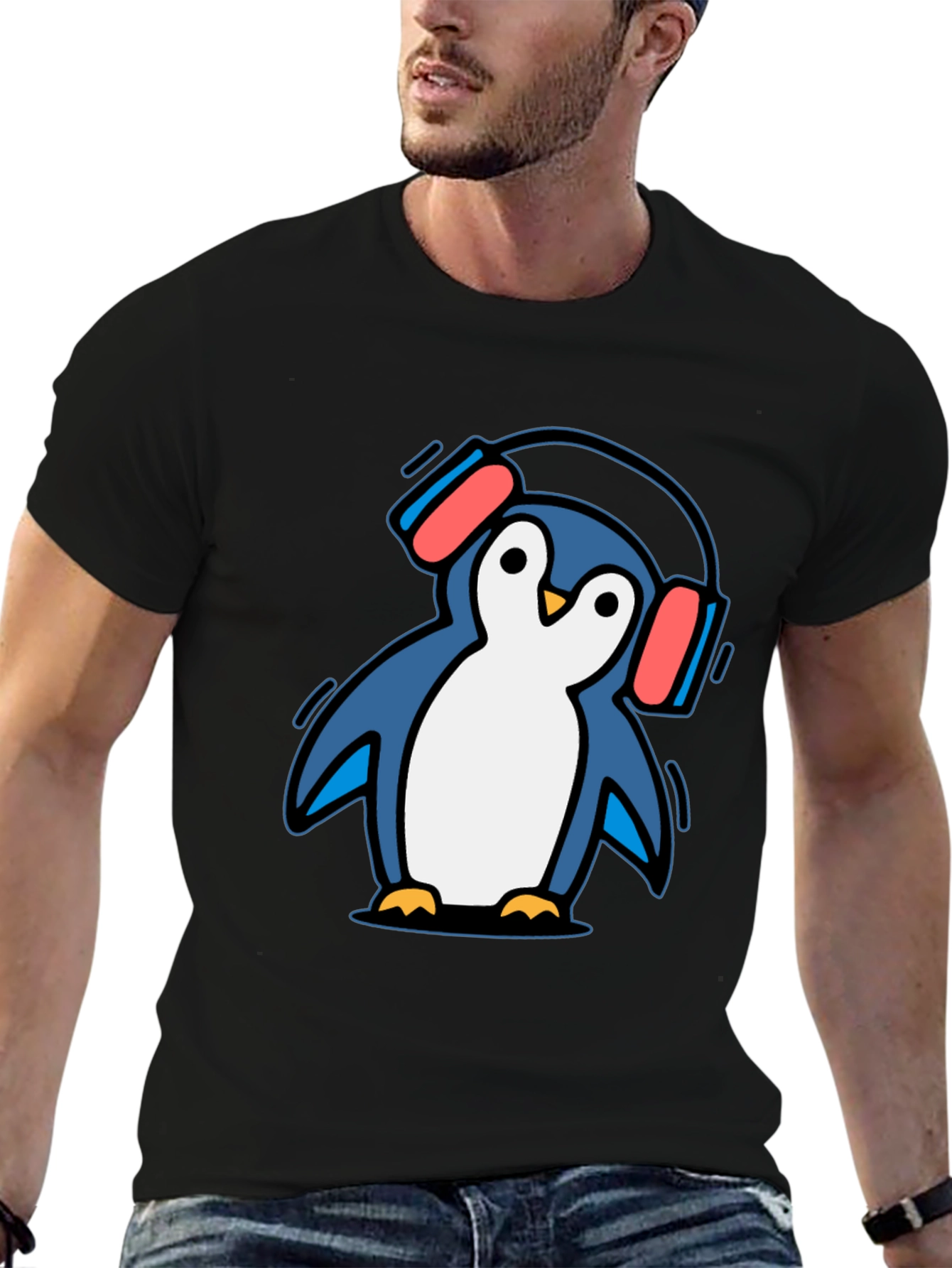 Penguin Headphone T-Shirt - Cool Graphic Tee