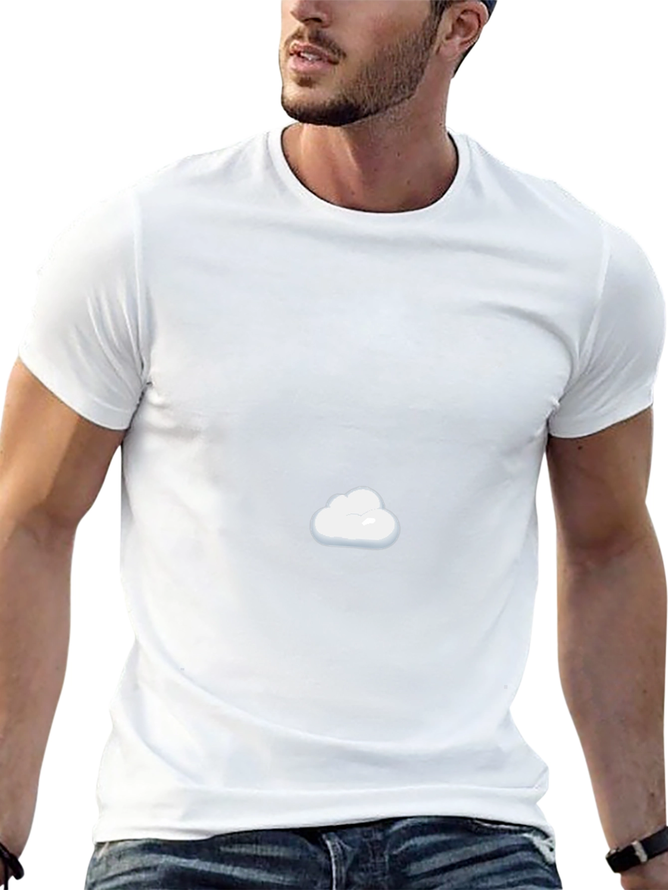 Mens Black Cotton T-Shirt with Cloud Design