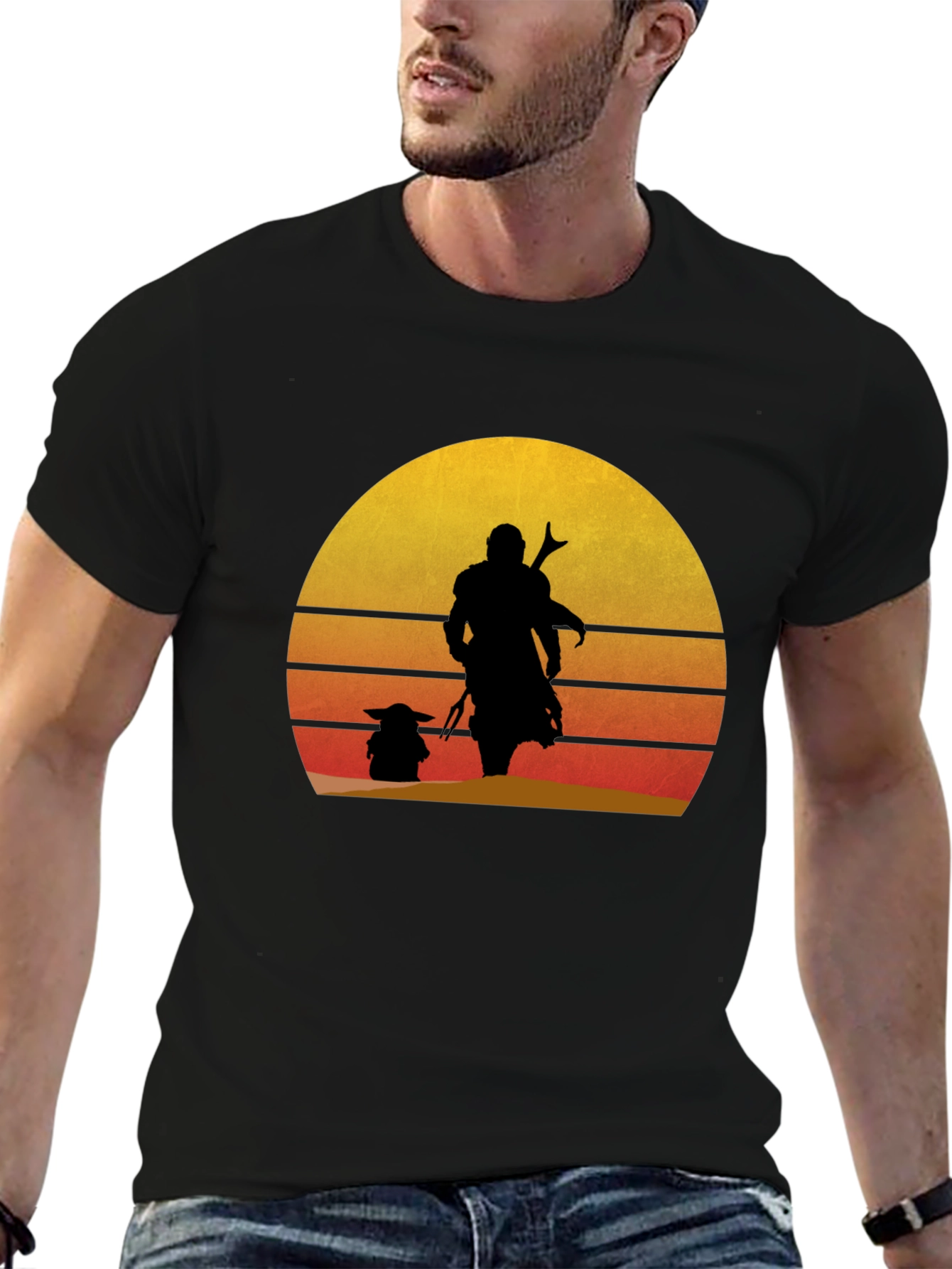 Mando & Grogu Sunset Graphic Tee - Black
