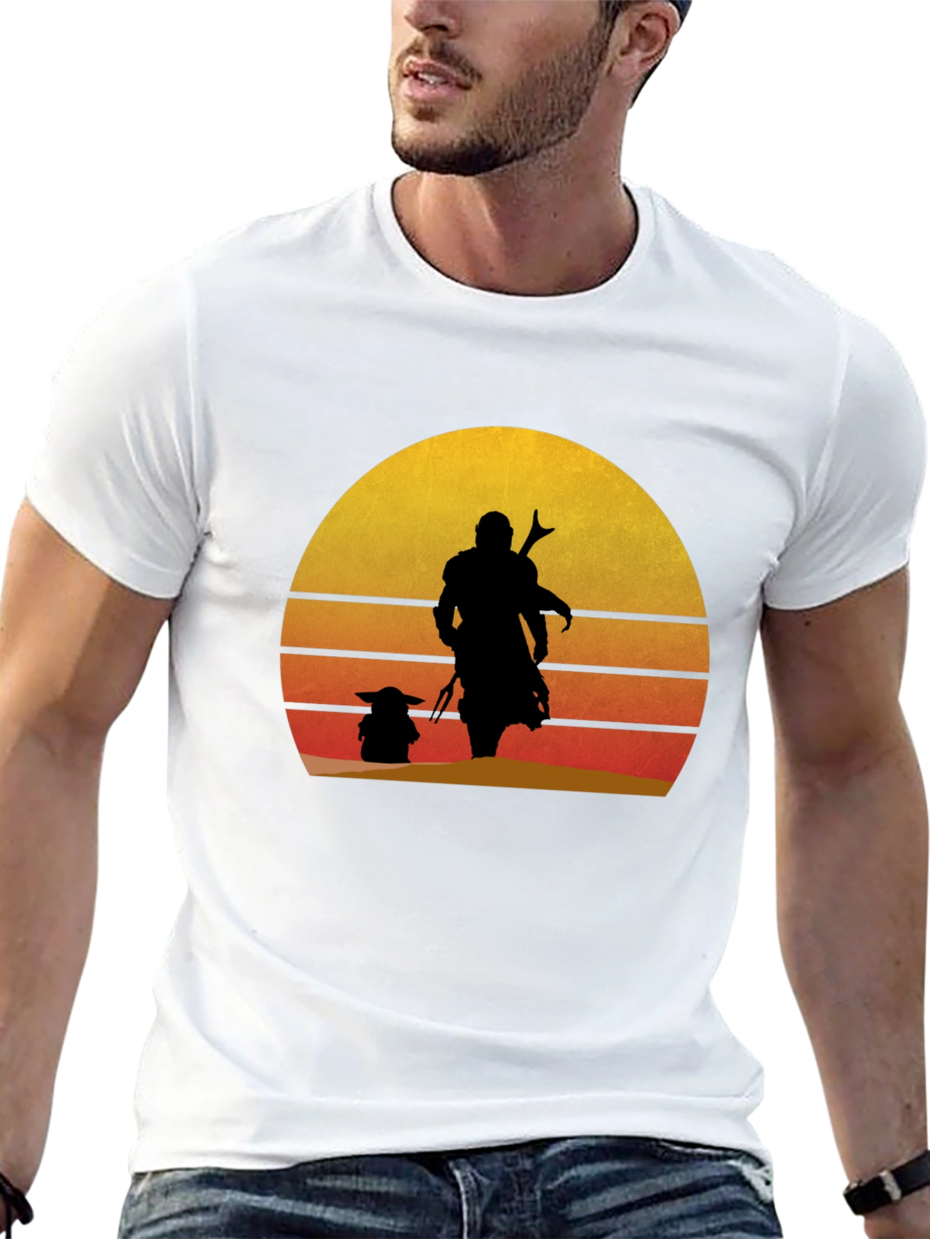 Mando & Grogu Sunset Graphic Tee - Black