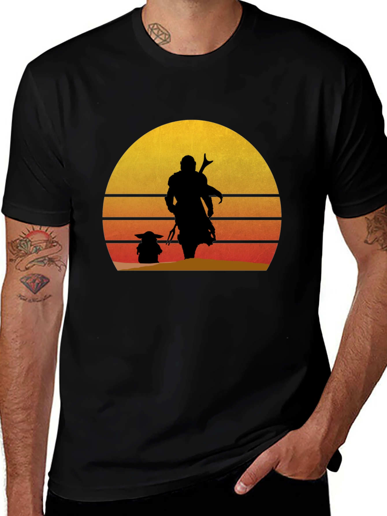 Mando & Grogu Sunset Graphic Tee - Black
