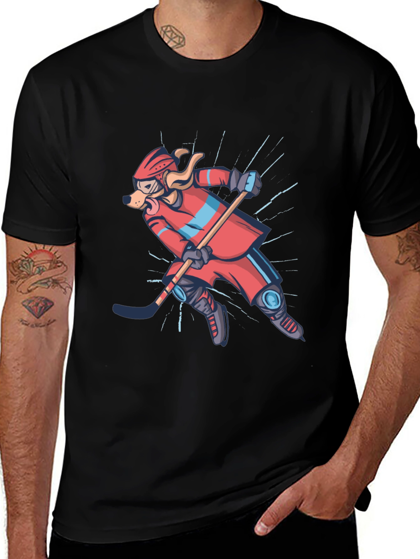 Dog Hockey Player Graphic T-Shirt