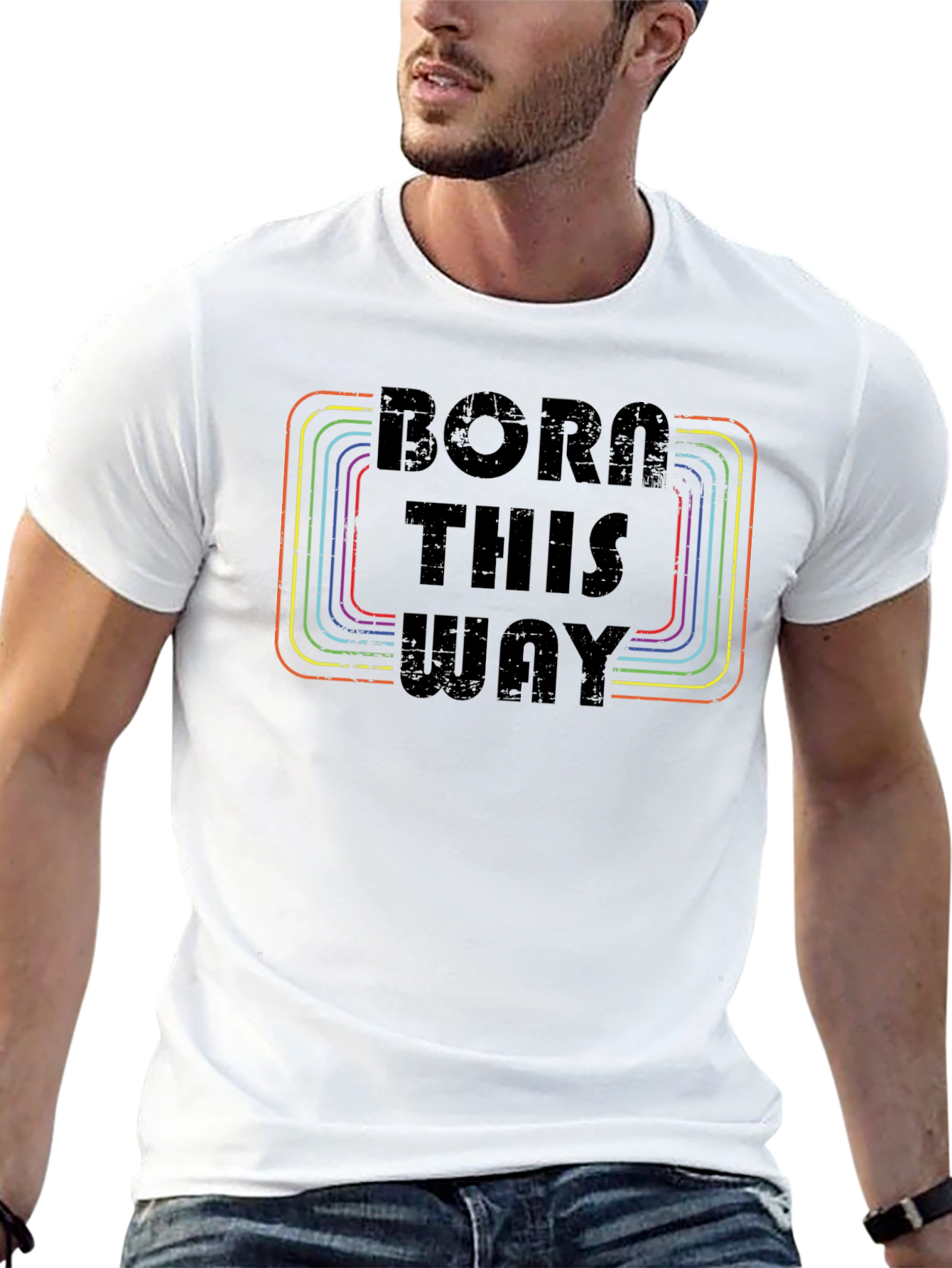 Born This Way Retro Rainbow Graphic Tee