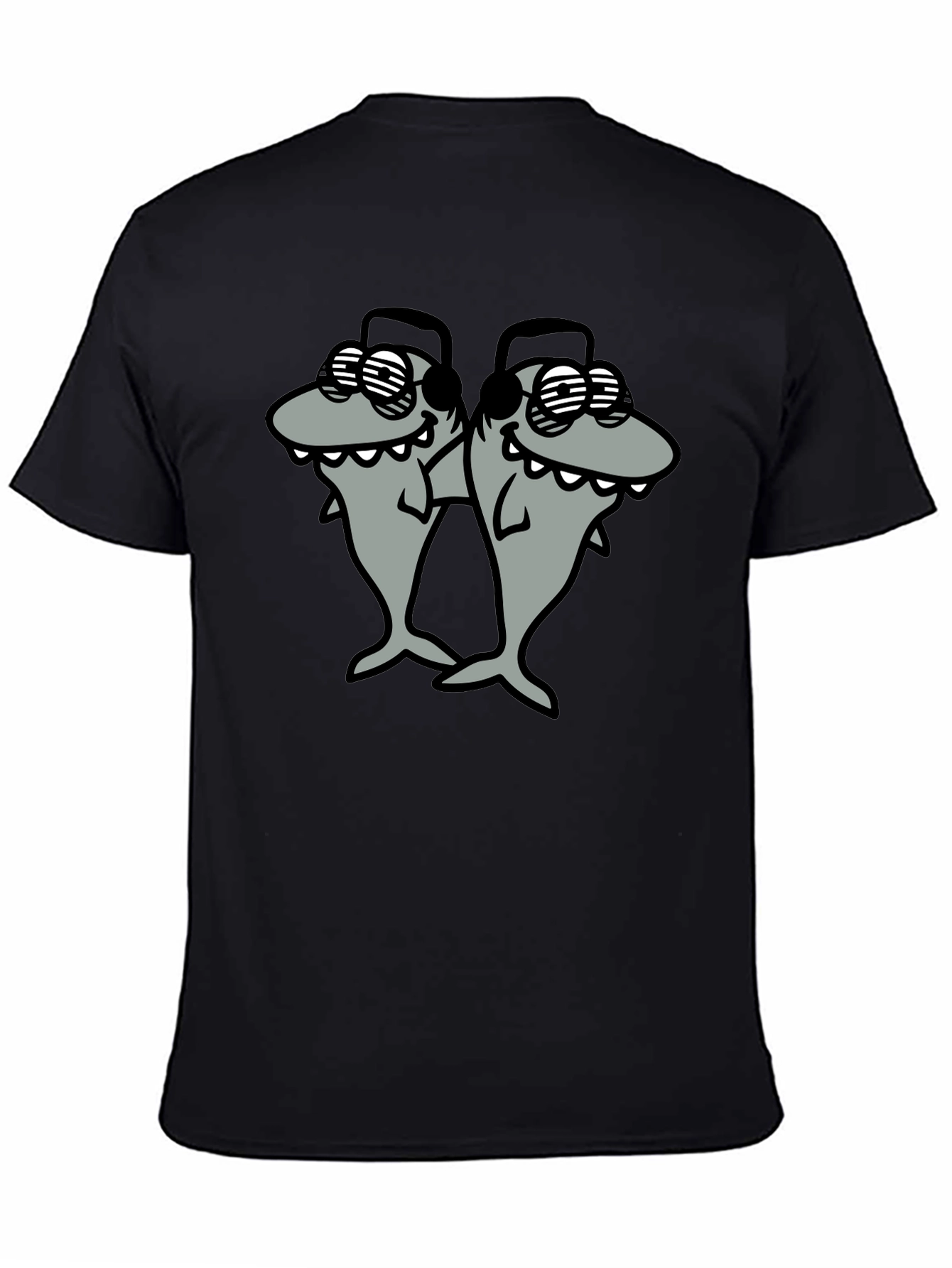 Shark DJ Black T-Shirt - Cool Cartoon Graphic Tee
