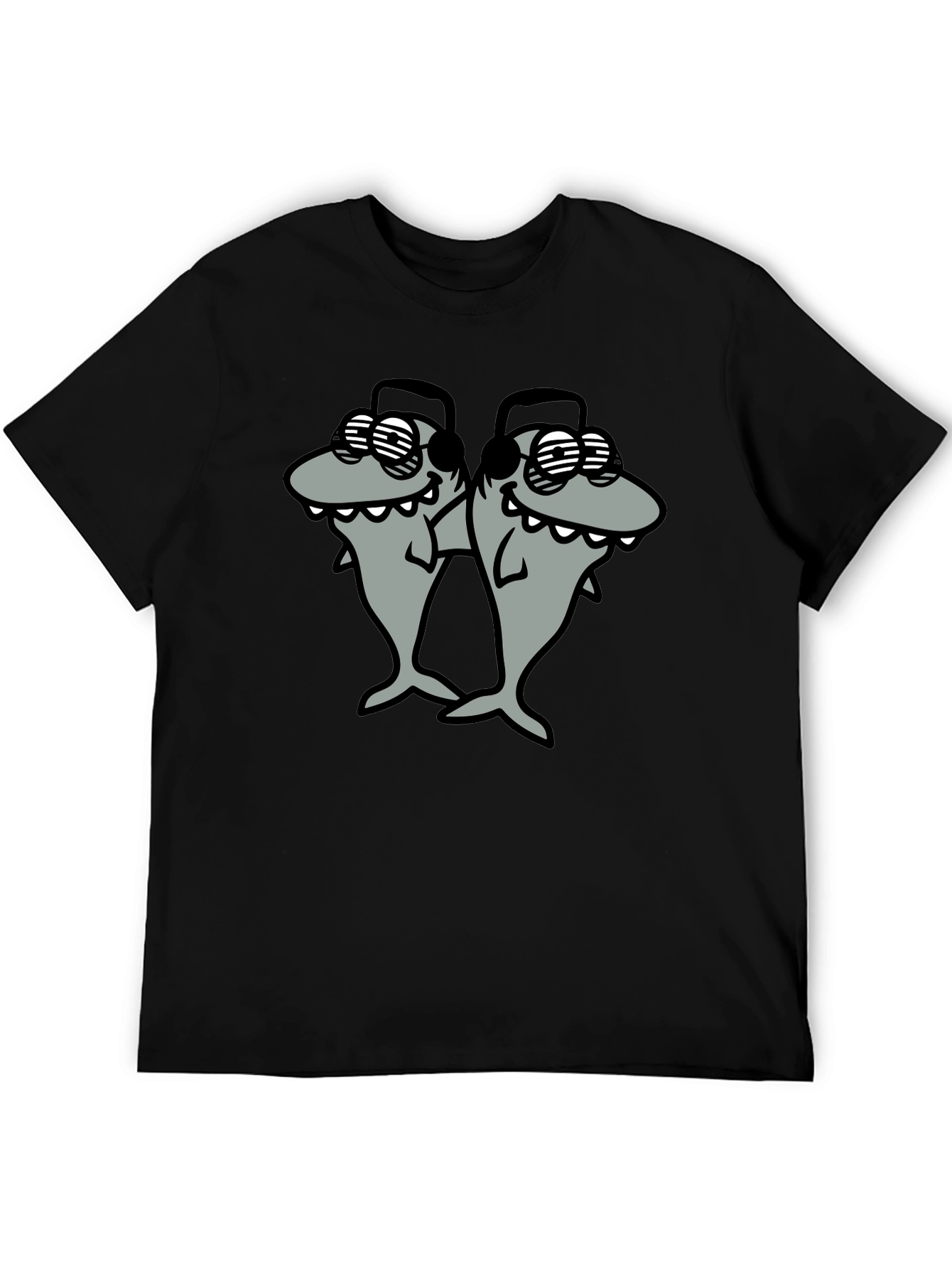 Shark DJ Black T-Shirt - Cool Cartoon Graphic Tee