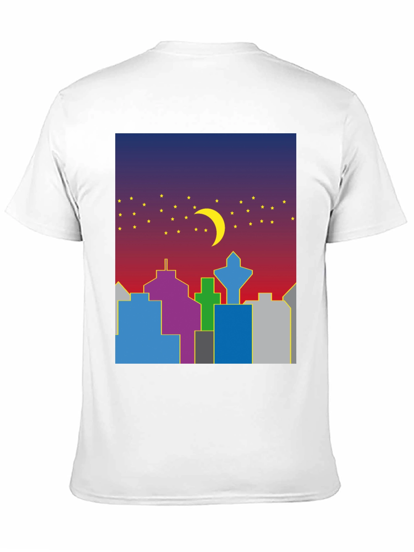 Cityscape Moon Graphic Tee - Cool Night Sky Design