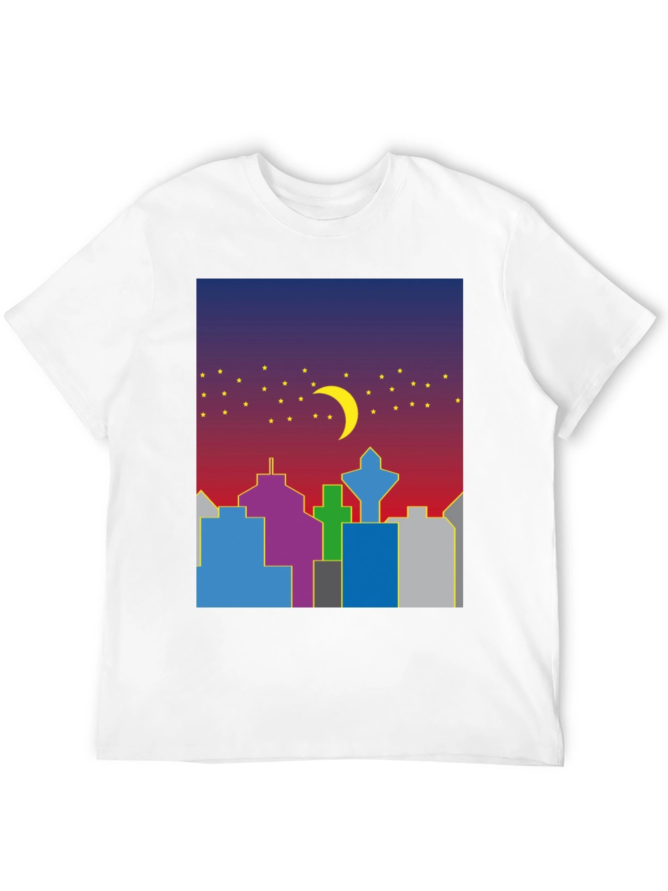 Cityscape Moon Graphic Tee - Cool Night Sky Design