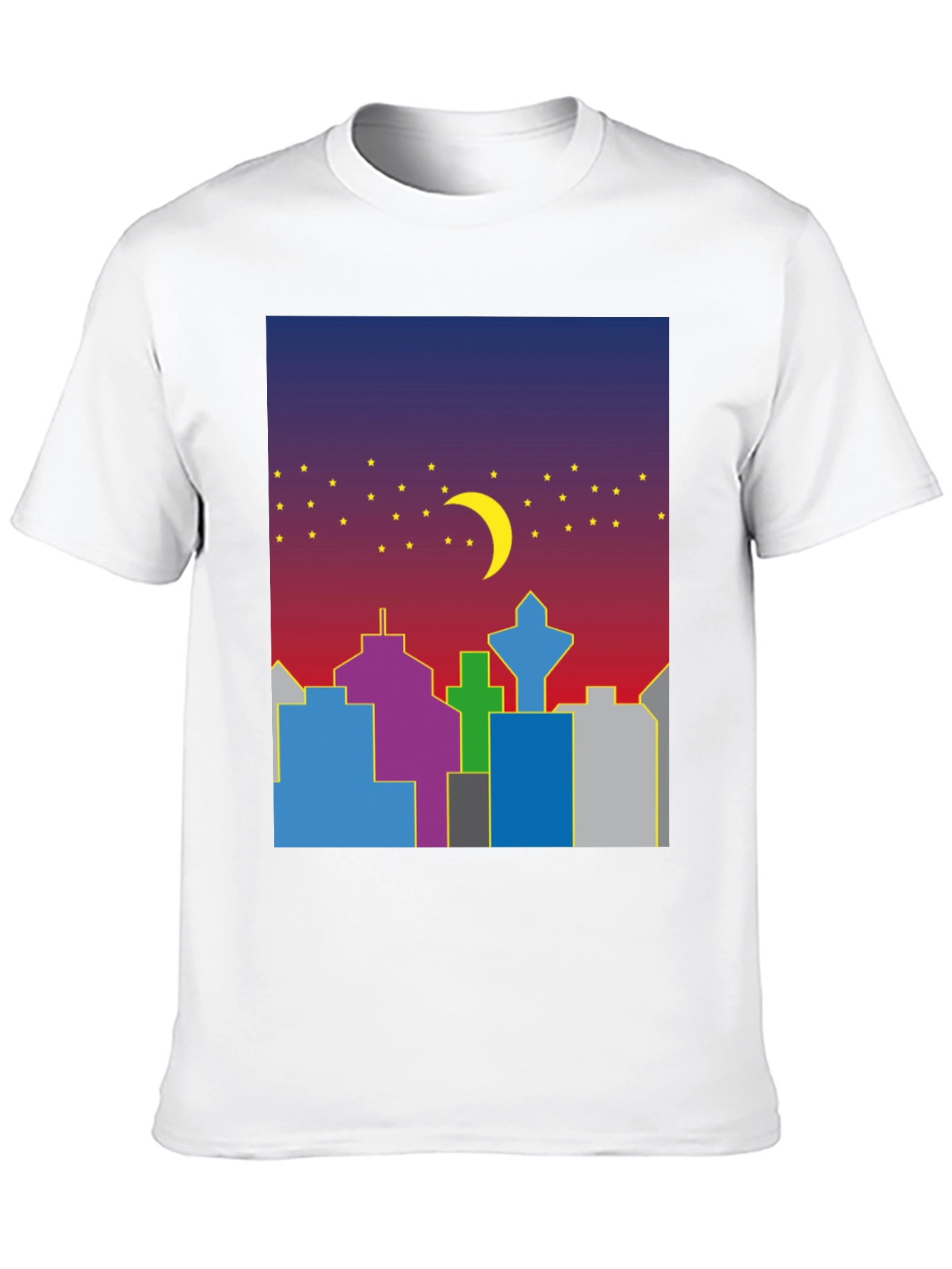 Cityscape Moon Graphic Tee - Cool Night Sky Design