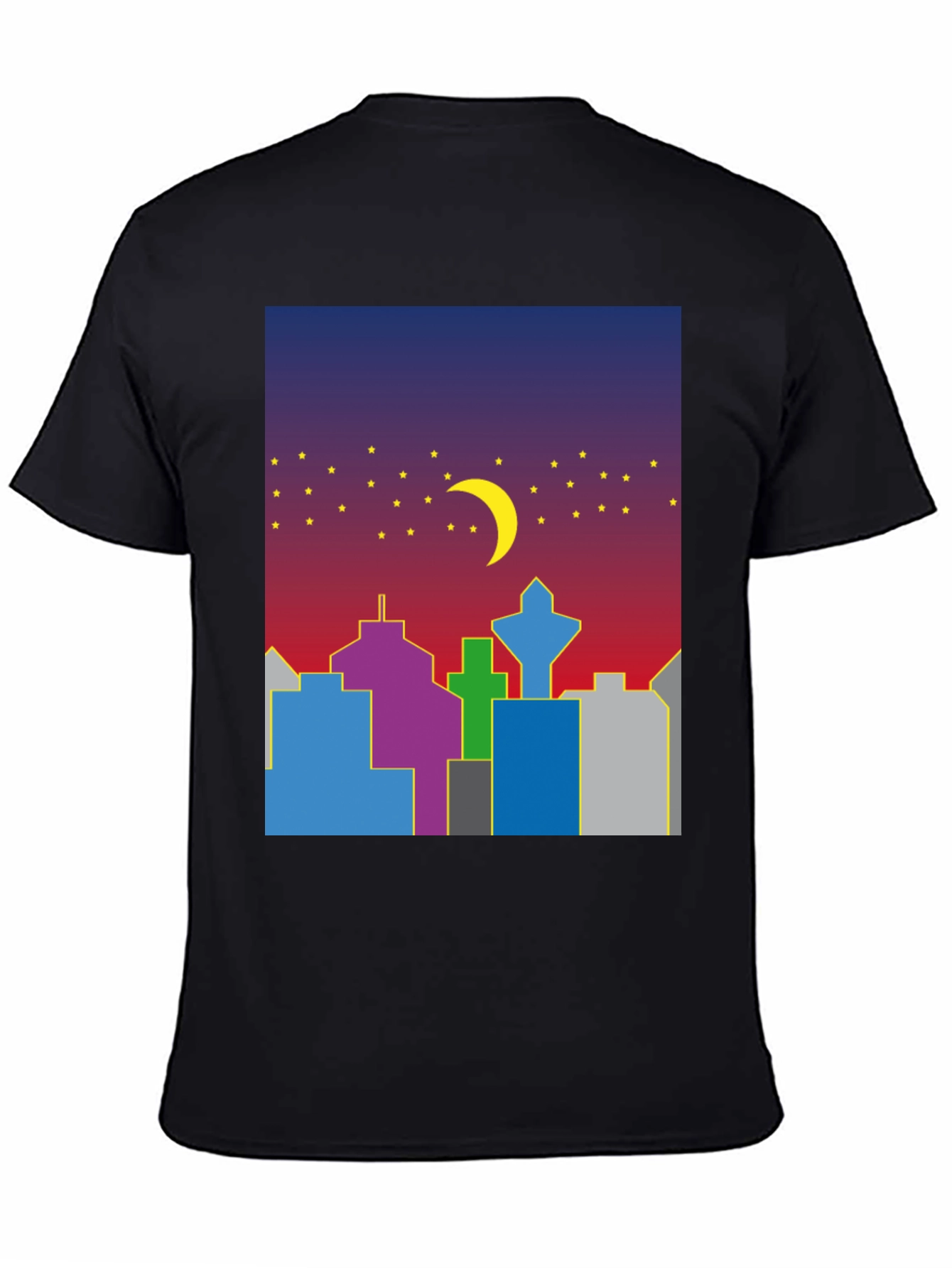 Cityscape Moon Graphic Tee - Cool Night Sky Design