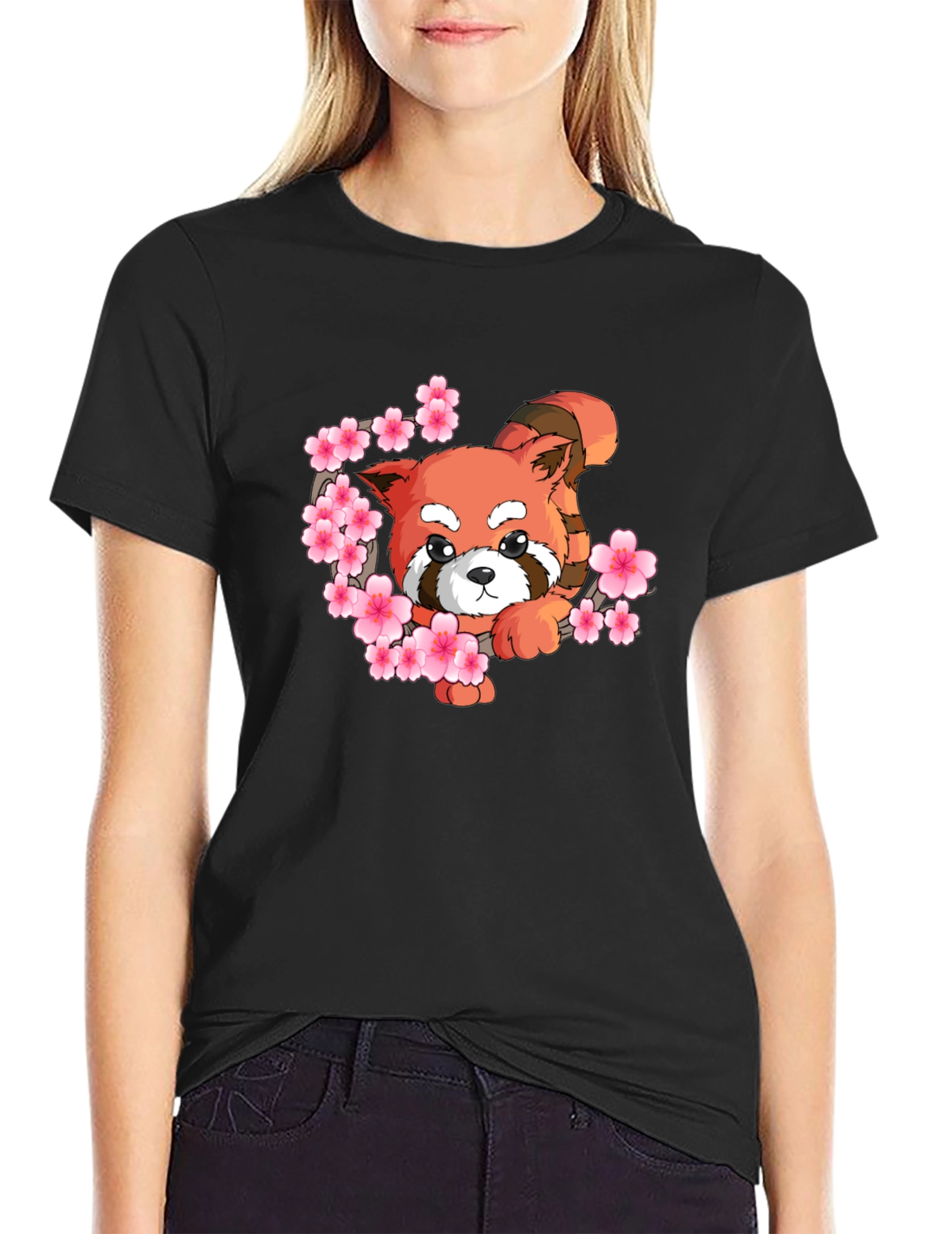 Cute Red Panda Blossom Graphic Tee