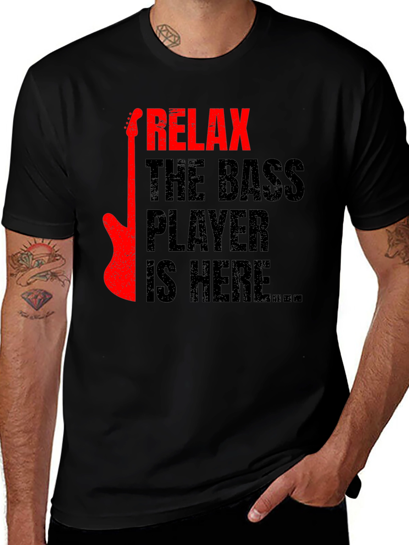 Relax Bass Player Graphic Tee - Black Cotton T-Shirt
