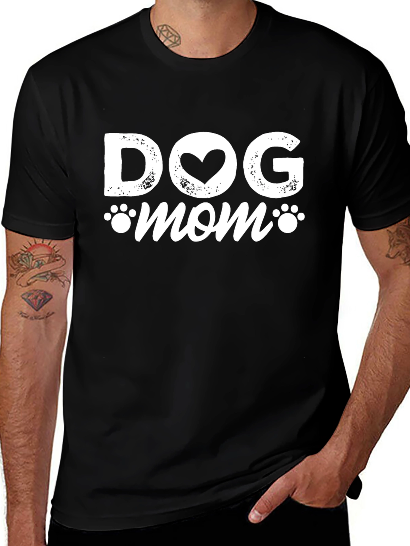 Dog Mom Black T-Shirt with Heart Paw Prints