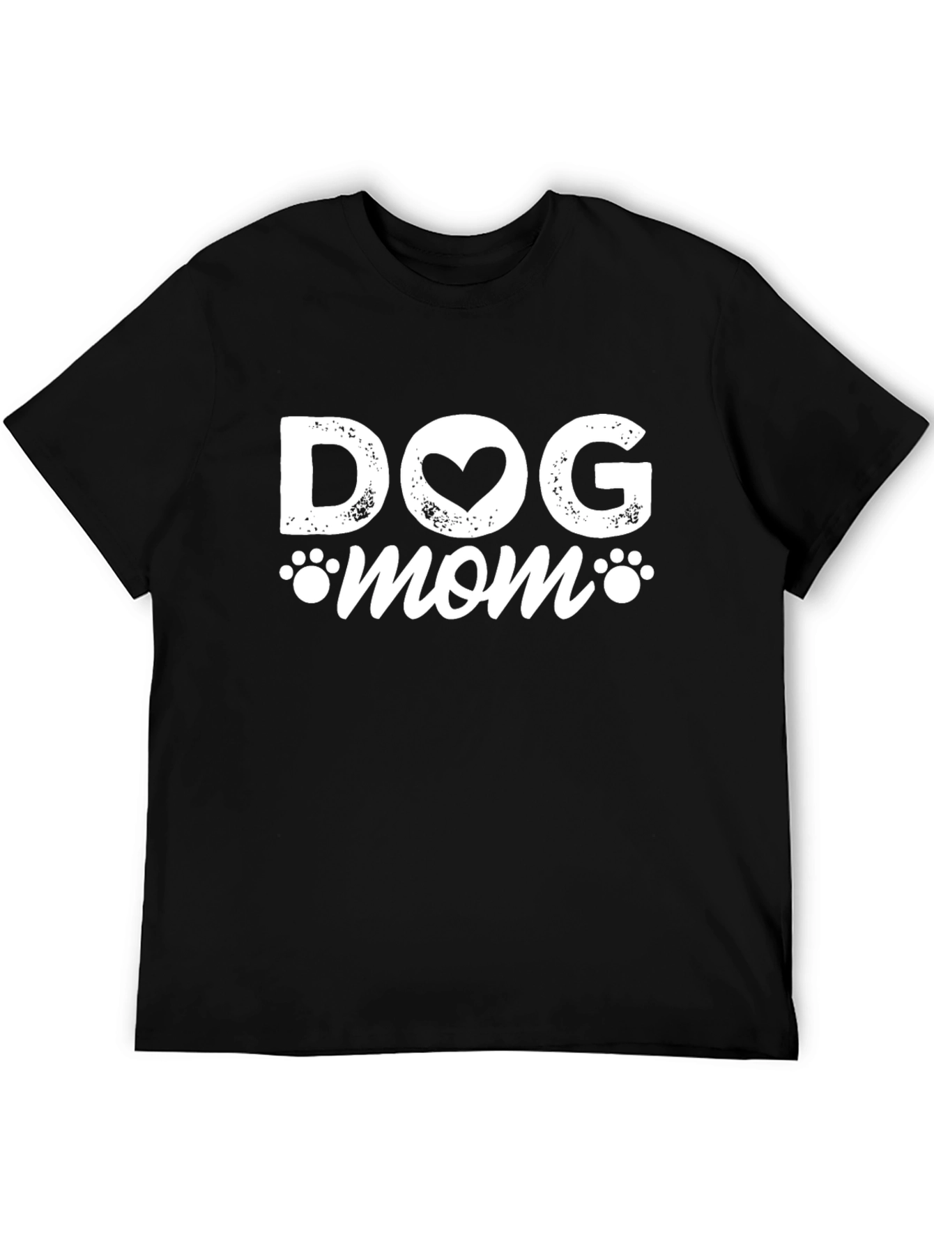 Dog Mom Black T-Shirt with Heart Paw Prints