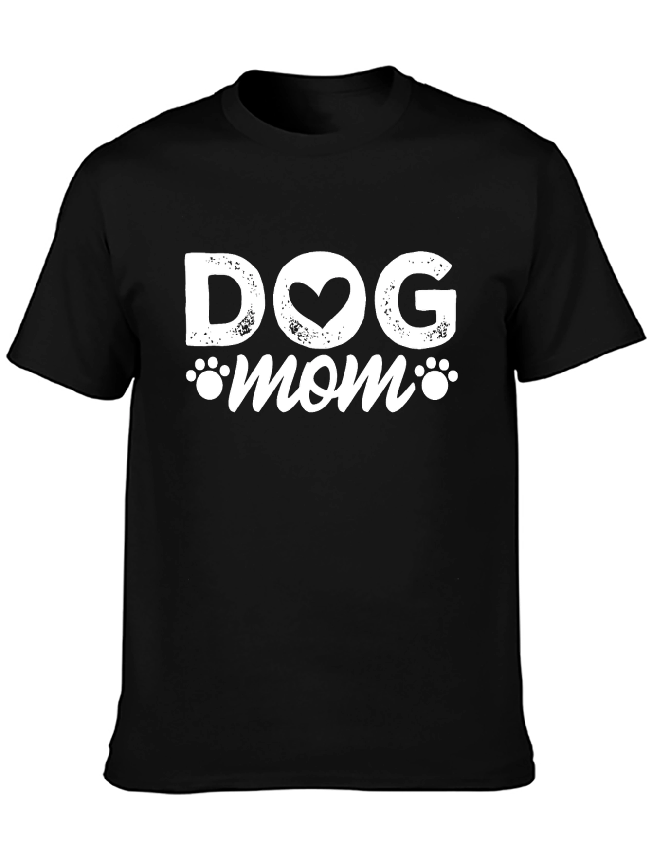Dog Mom Black T-Shirt with Heart Paw Prints