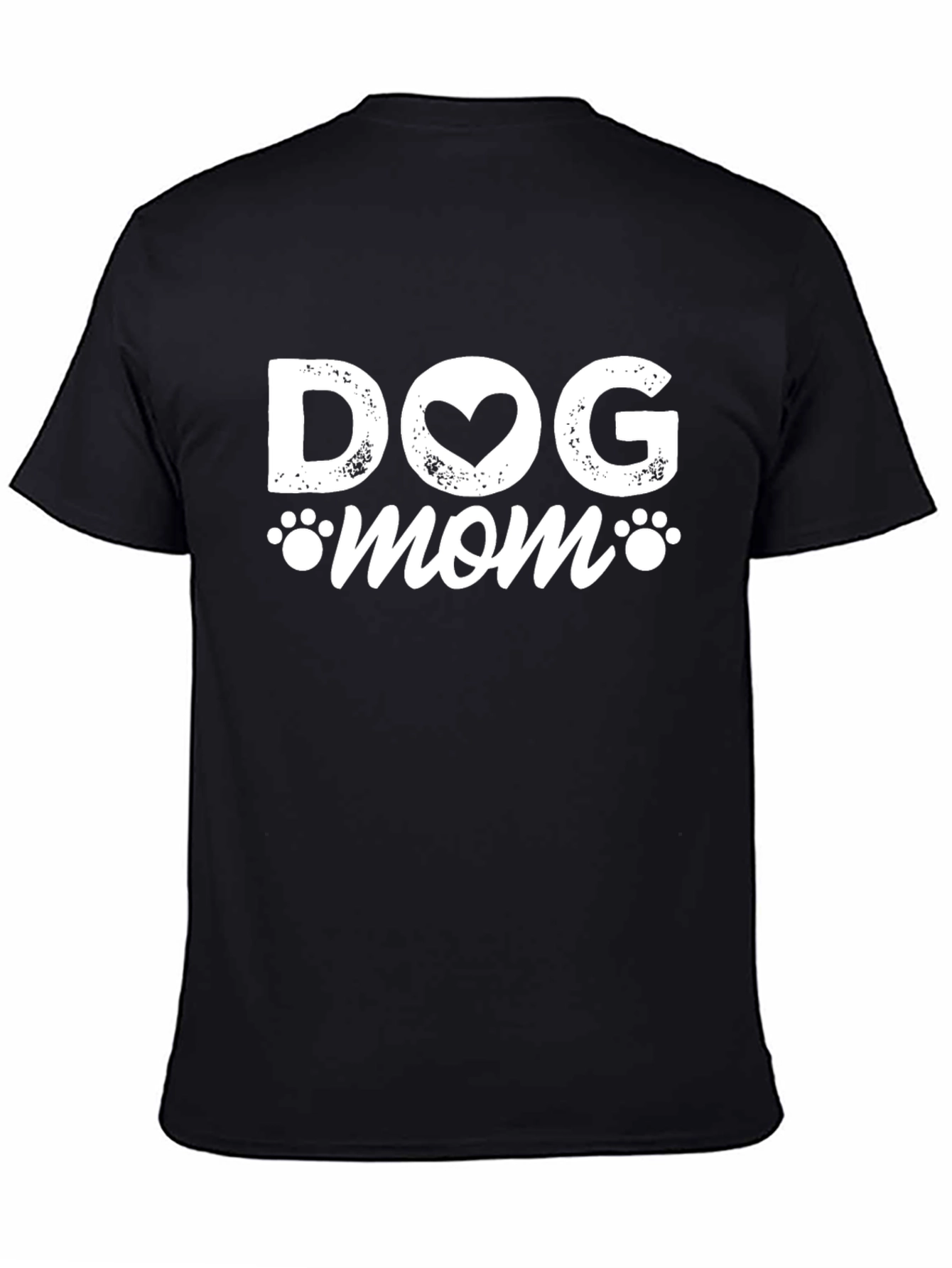 Dog Mom Black T-Shirt with Heart Paw Prints