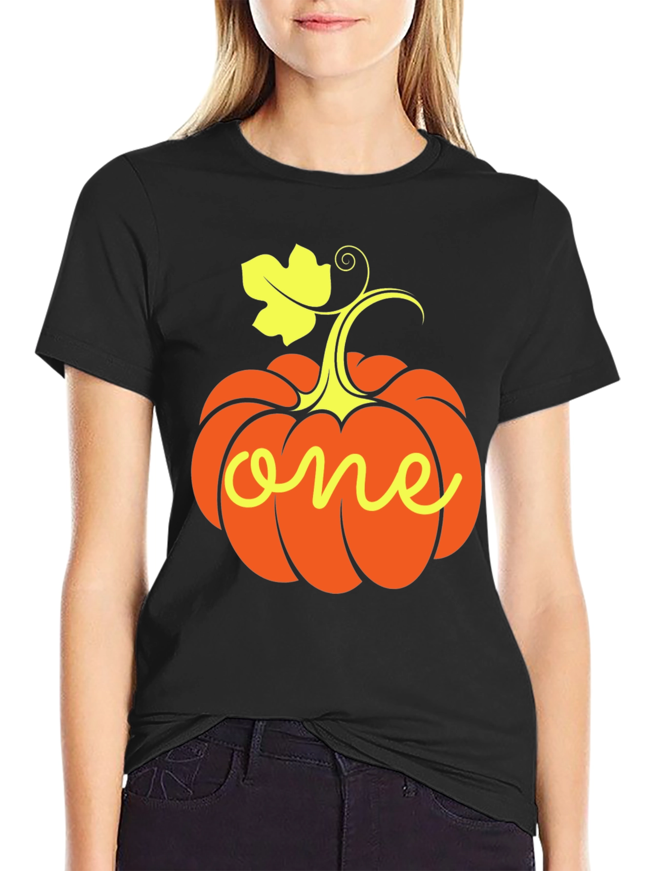 One Pumpkin Halloween Black T-Shirt
