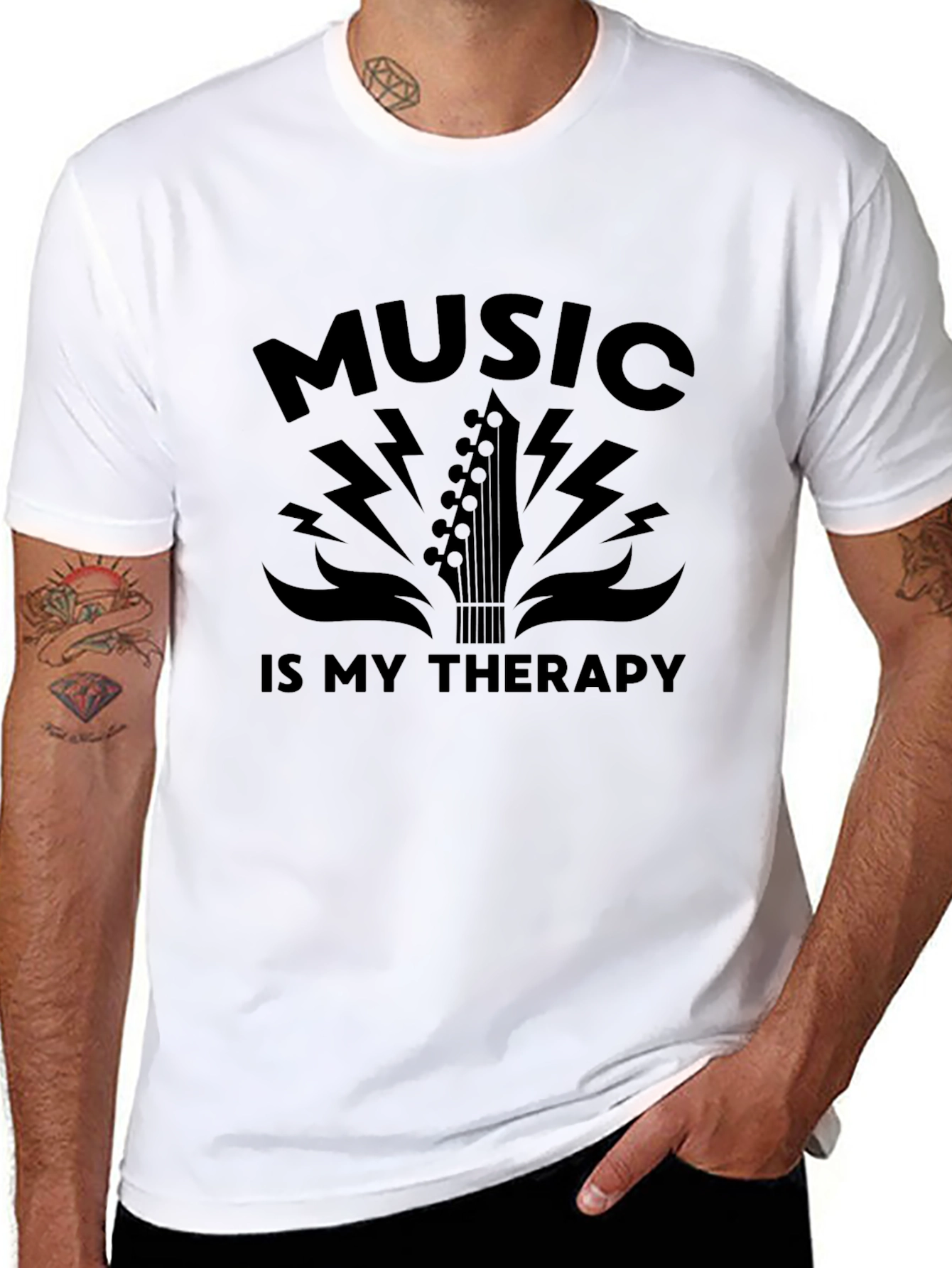 Music Therapy Graphic Tee - Black Cotton T-Shirt