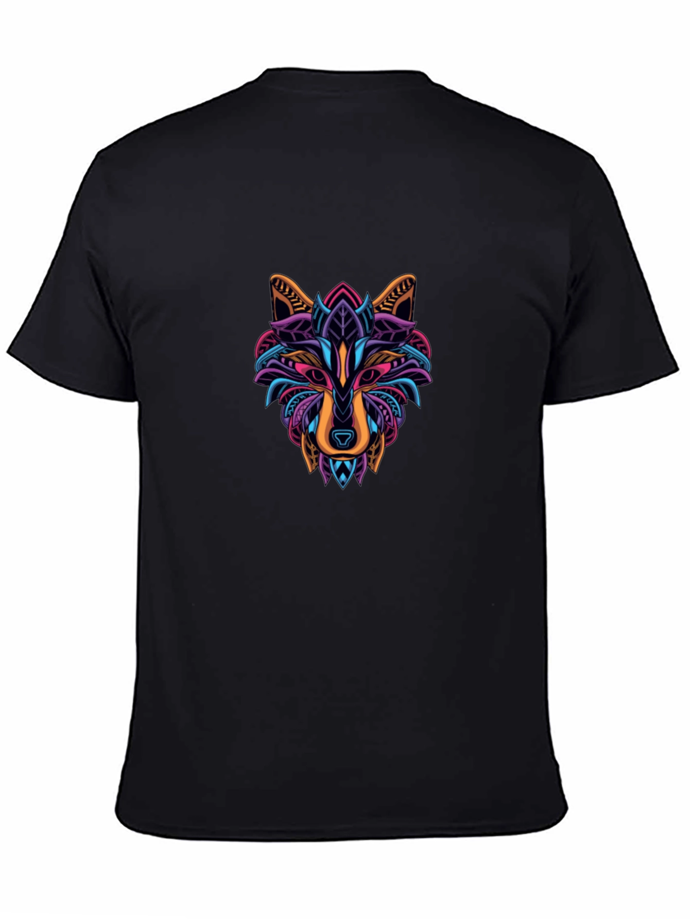 Abstract Geometric Wolf Graphic Tee - Black