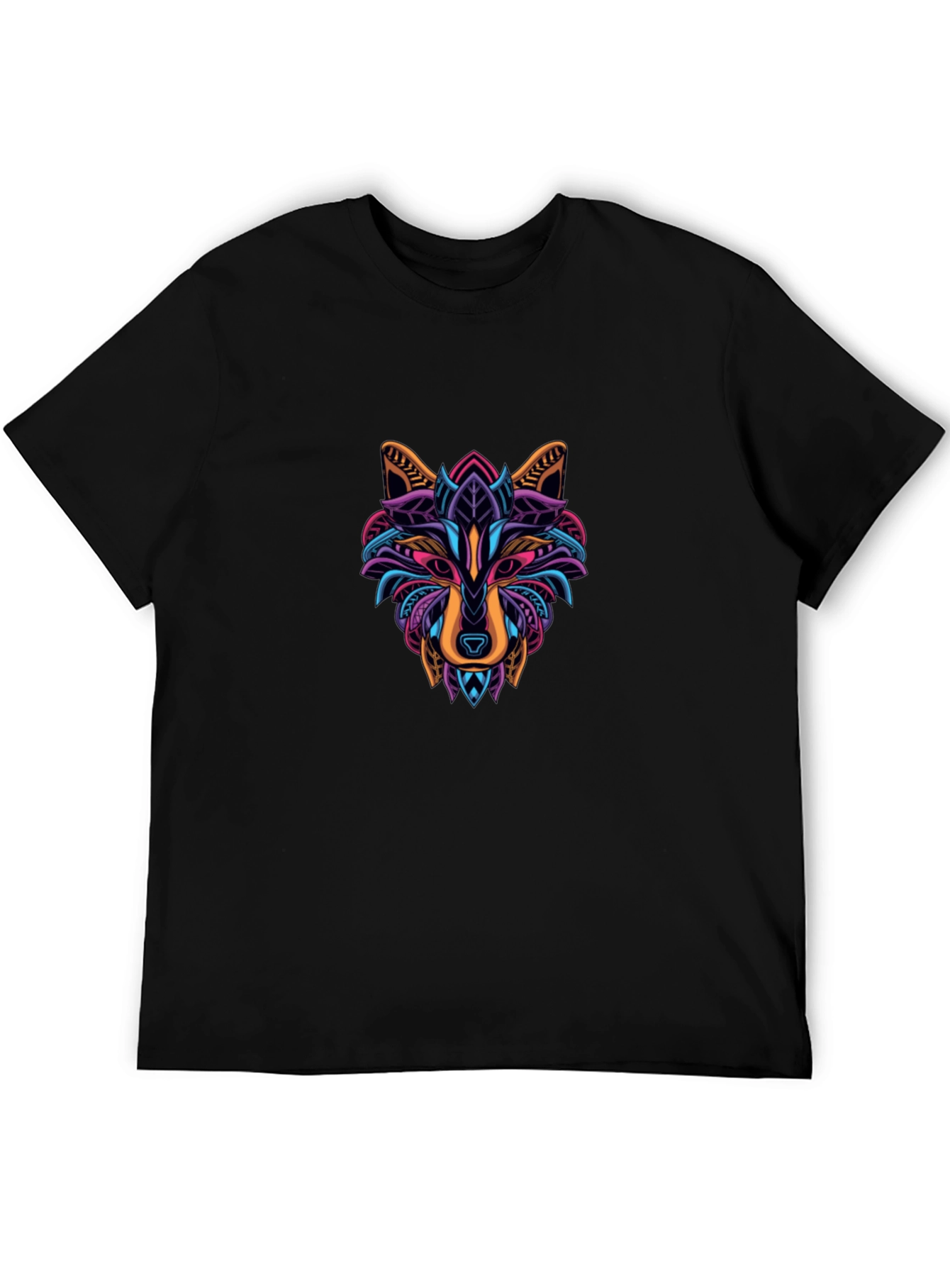 Abstract Geometric Wolf Graphic Tee - Black