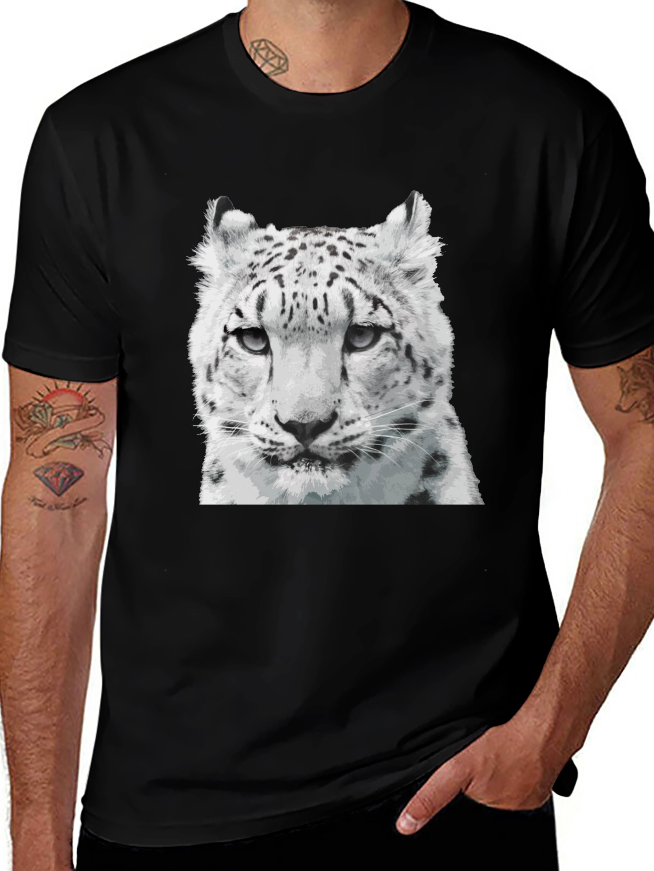 Snow Leopard Graphic Tee - Cool Cat Shirt