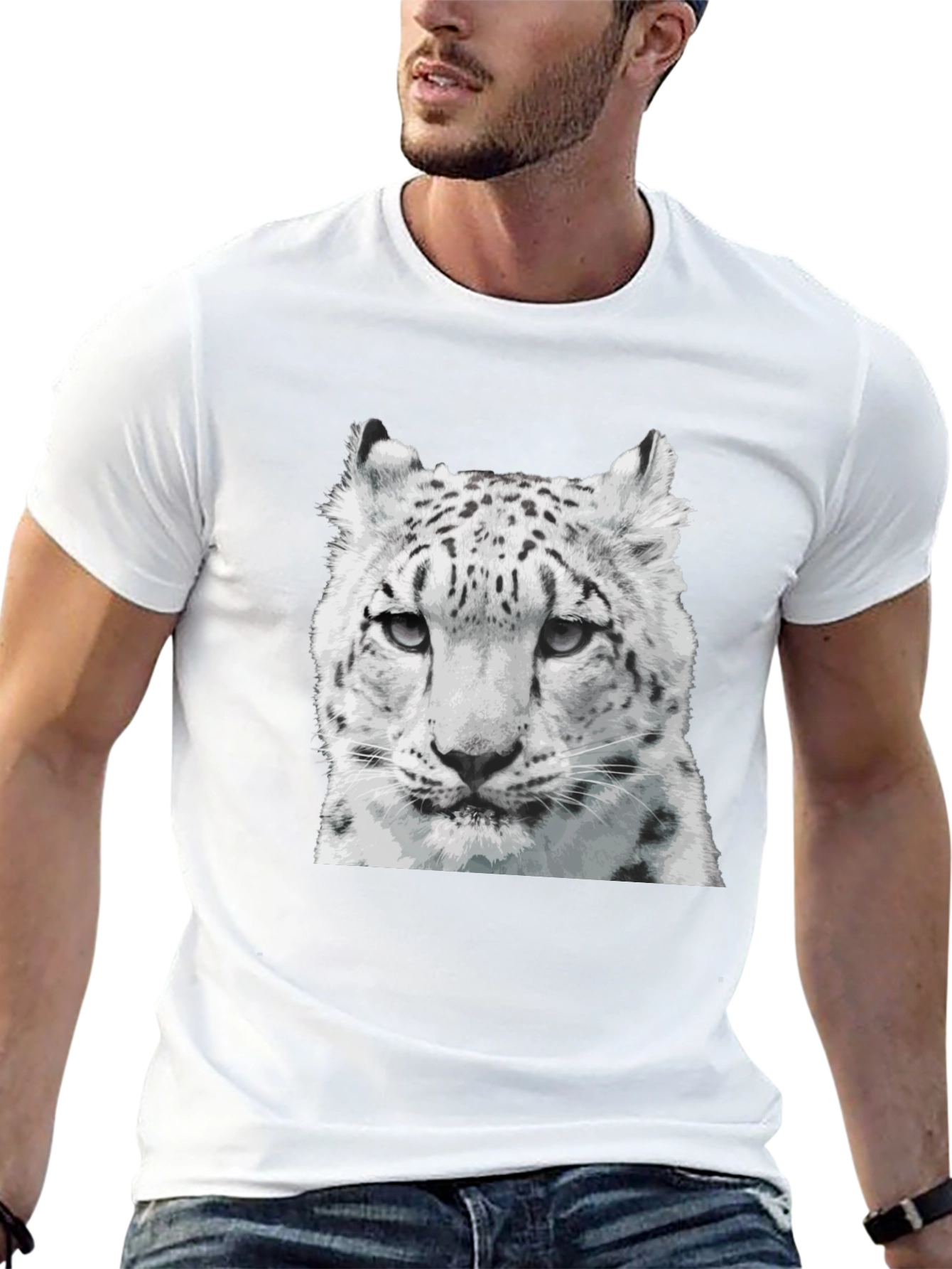 Snow Leopard Graphic Tee - Cool Cat Shirt