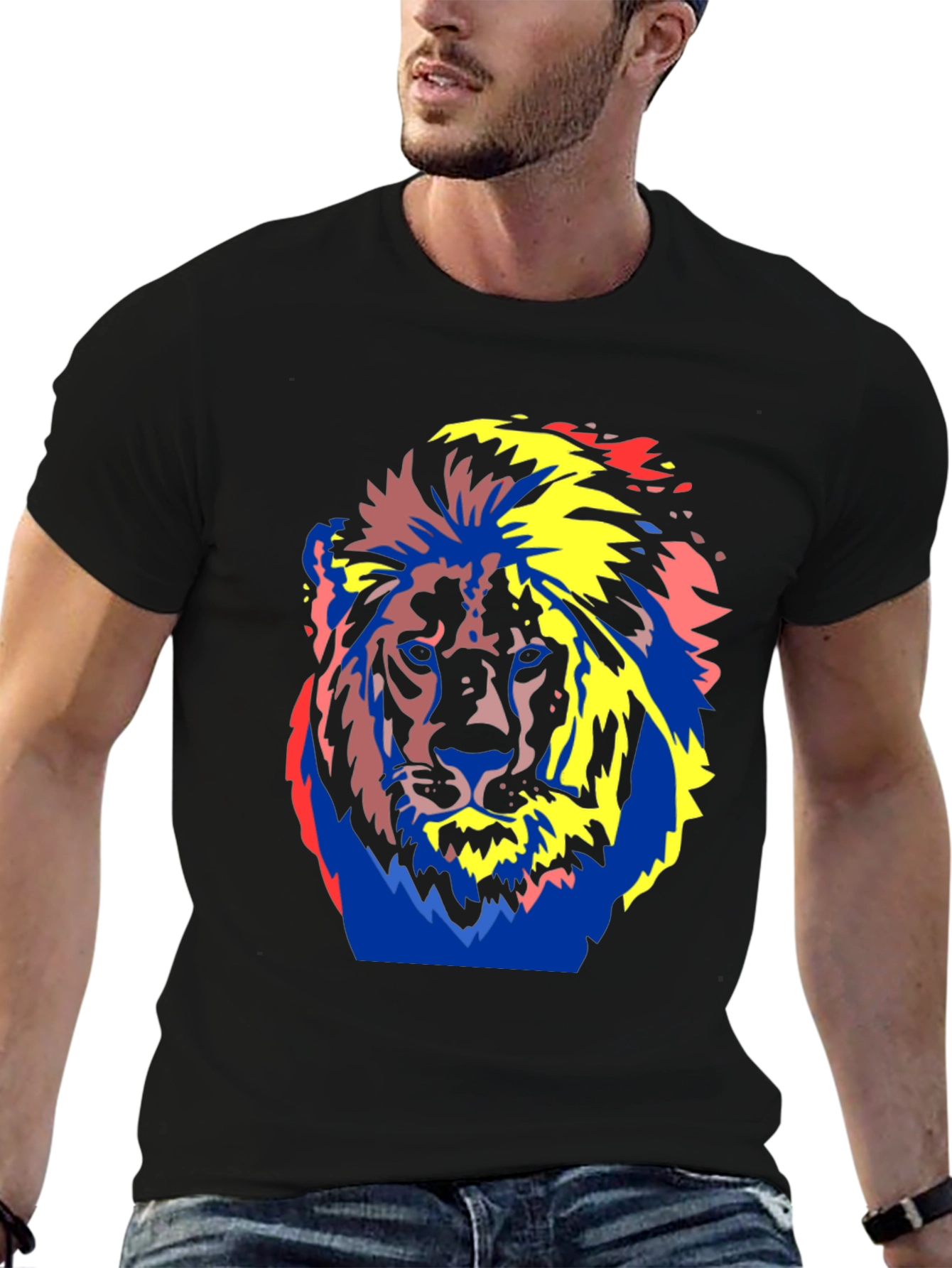 Bold Lion Graphic Tee - Black Cotton T-Shirt