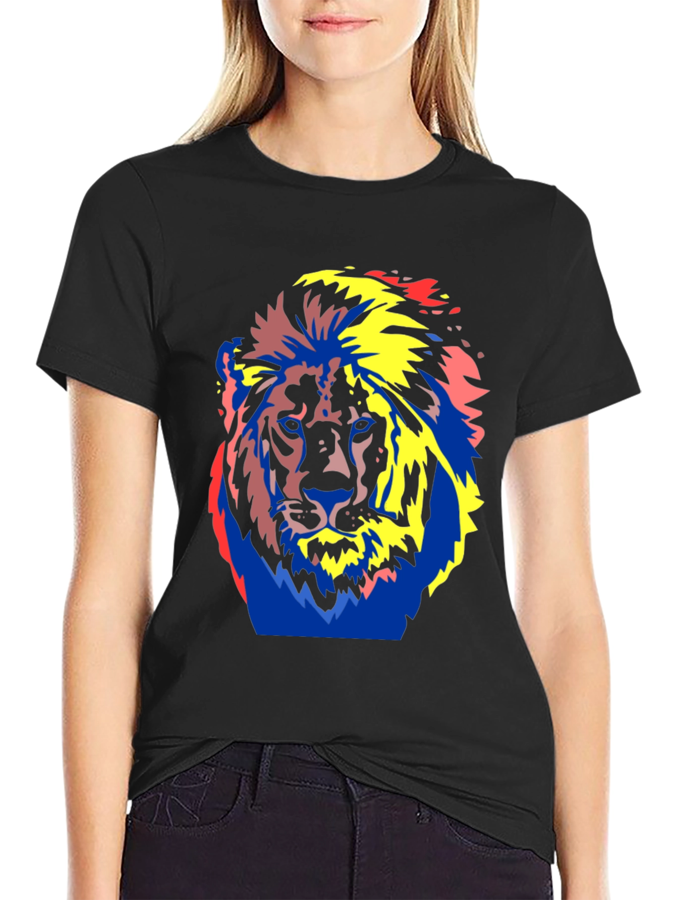 Bold Lion Graphic Tee - Black Cotton T-Shirt