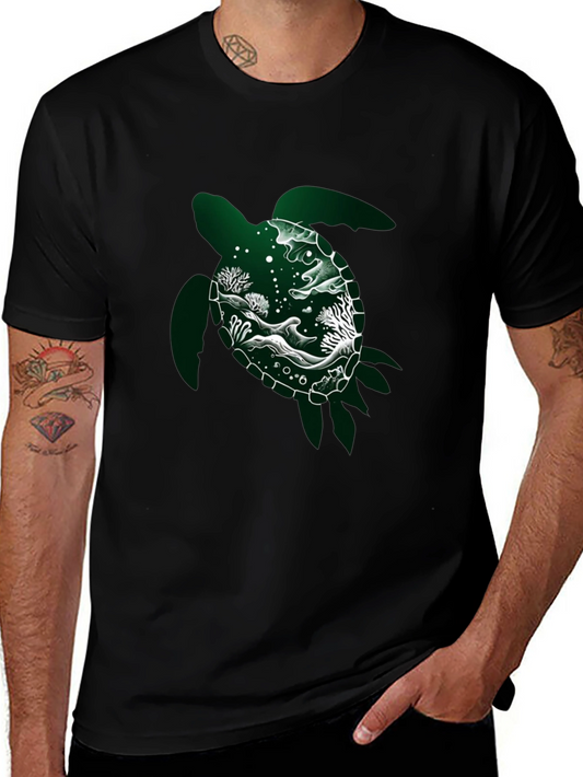 Sea Turtle Graphic Tee - Black Cotton Shirt