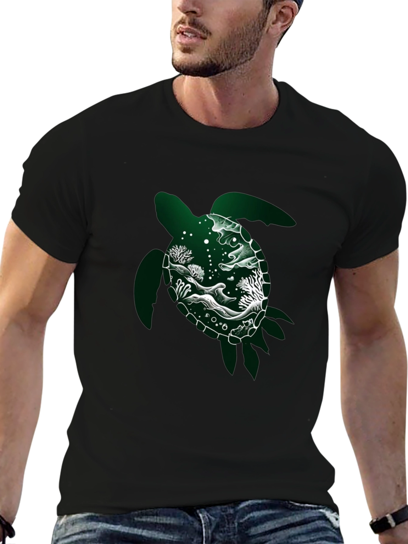 Sea Turtle Graphic Tee - Black Cotton Shirt
