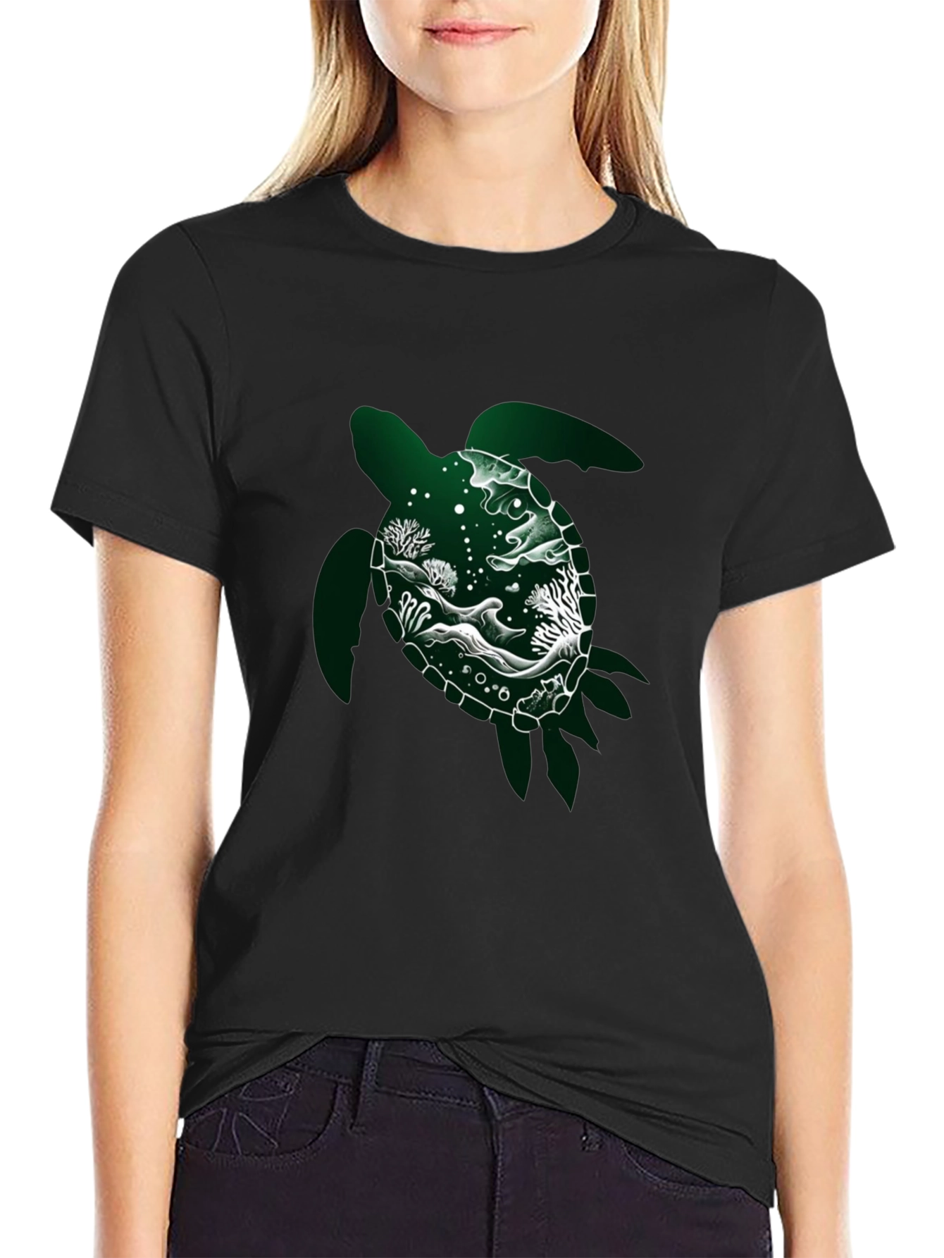 Sea Turtle Graphic Tee - Black Cotton Shirt