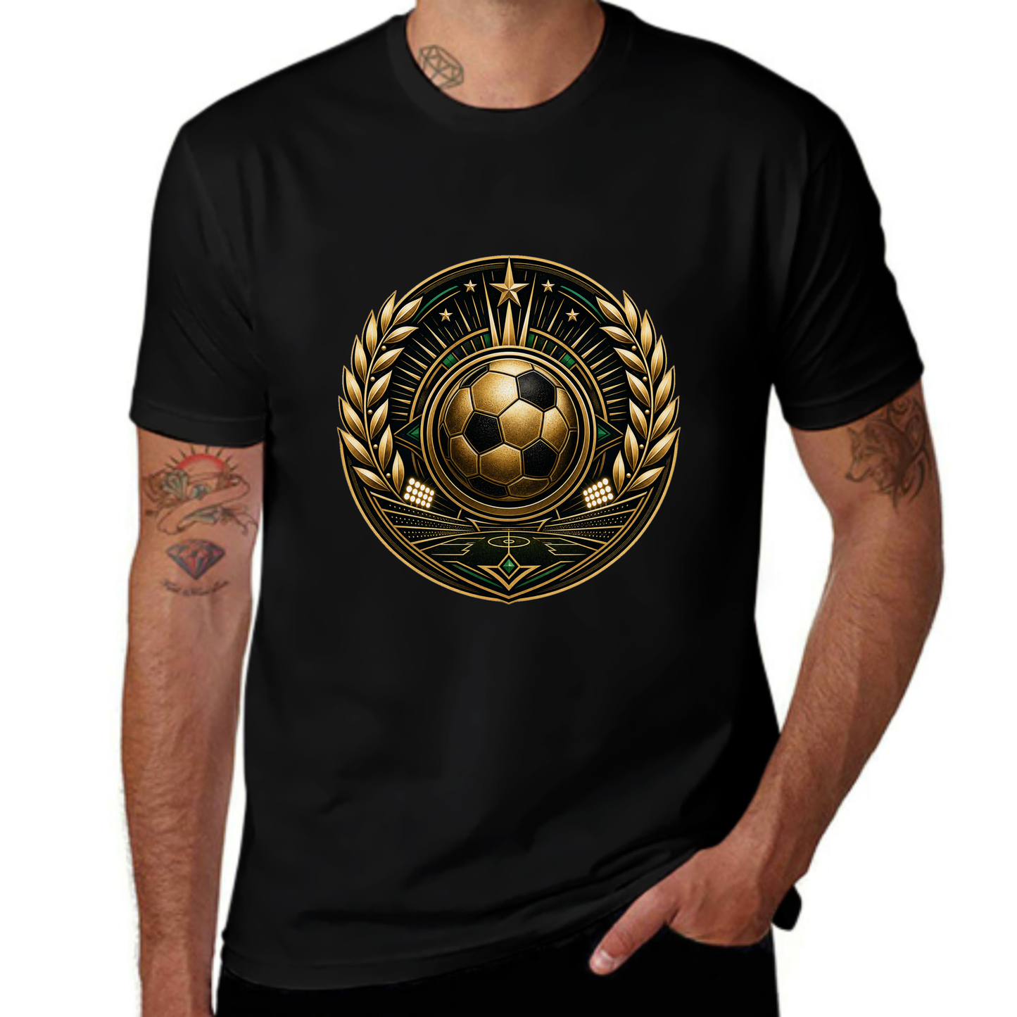 Hot Deal Golden Soccer Laurel Emblem Tee