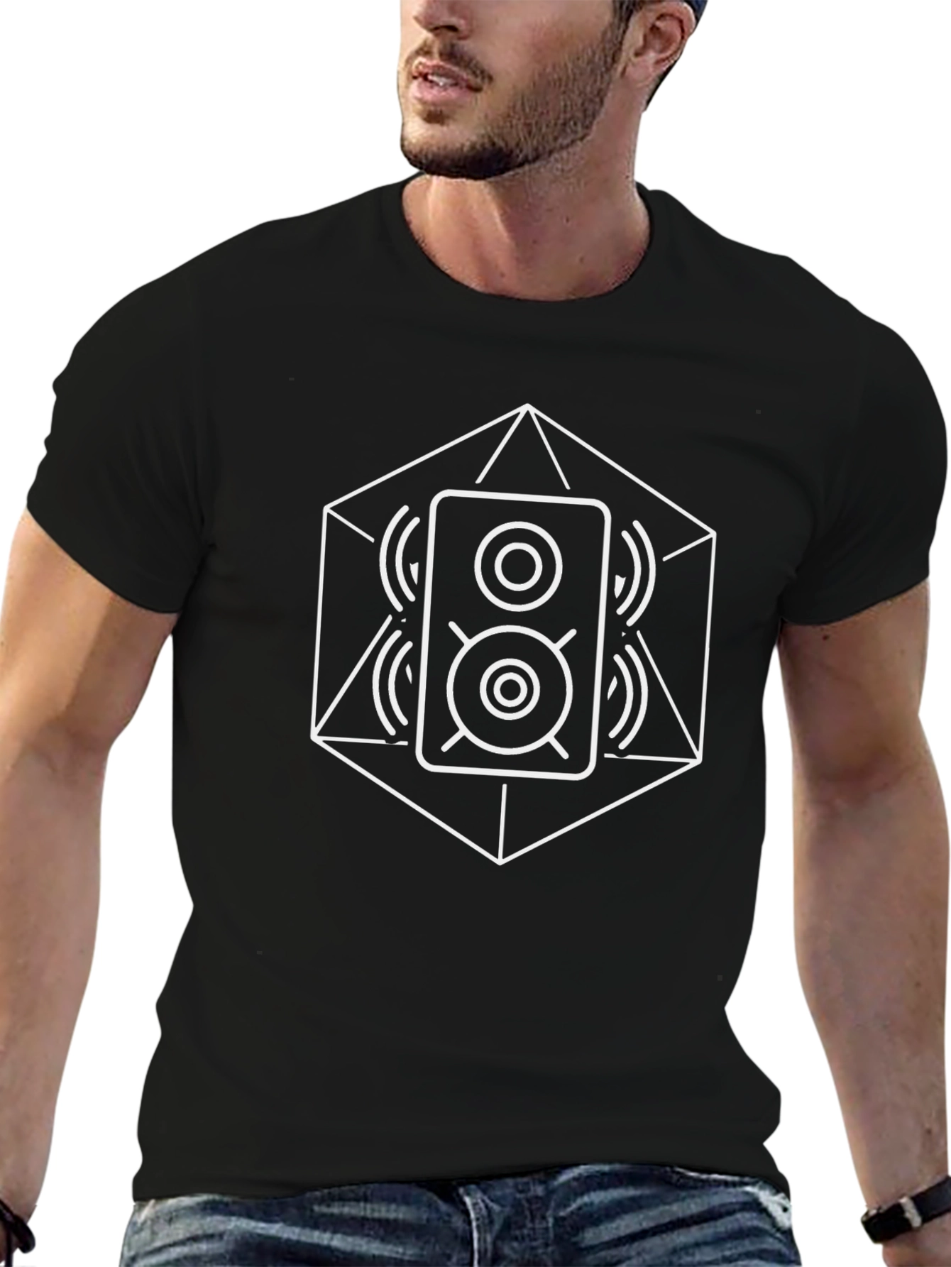Geometric Speaker Graphic Tee - Black Cotton