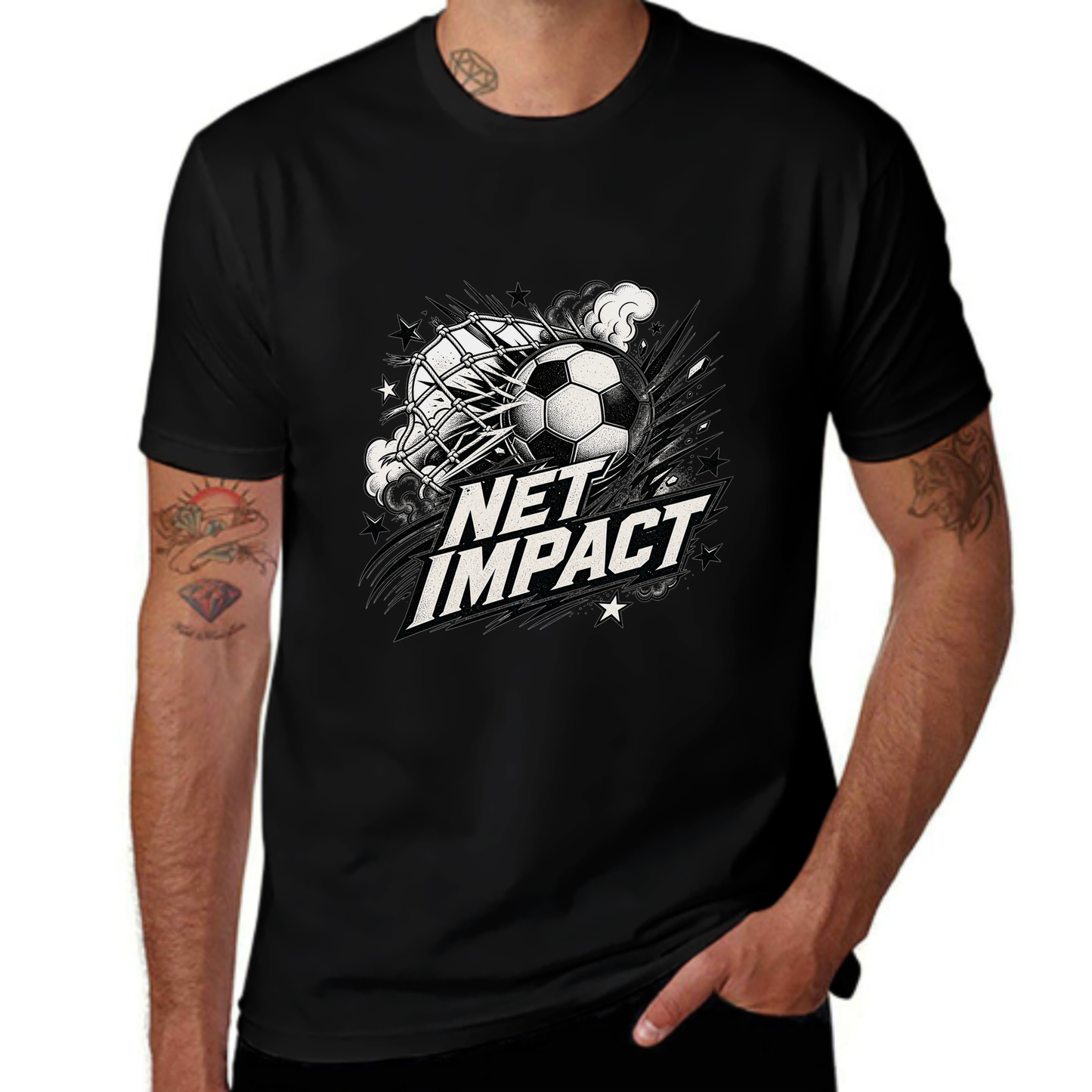 Premium Print Net Impact Black White Soccer Tee