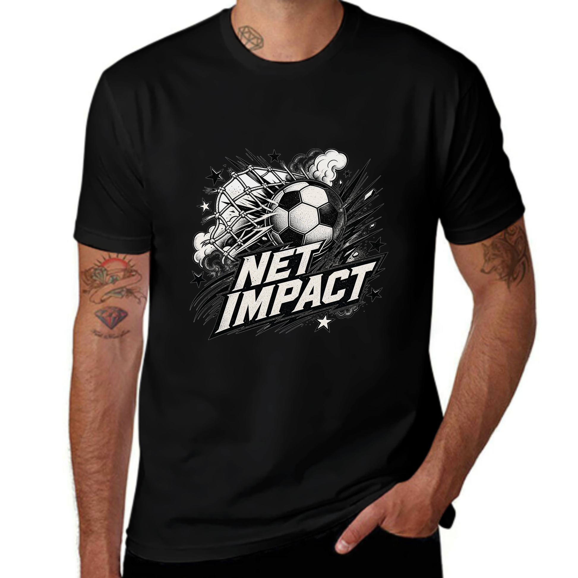 Premium Print Net Impact Black White Soccer Tee