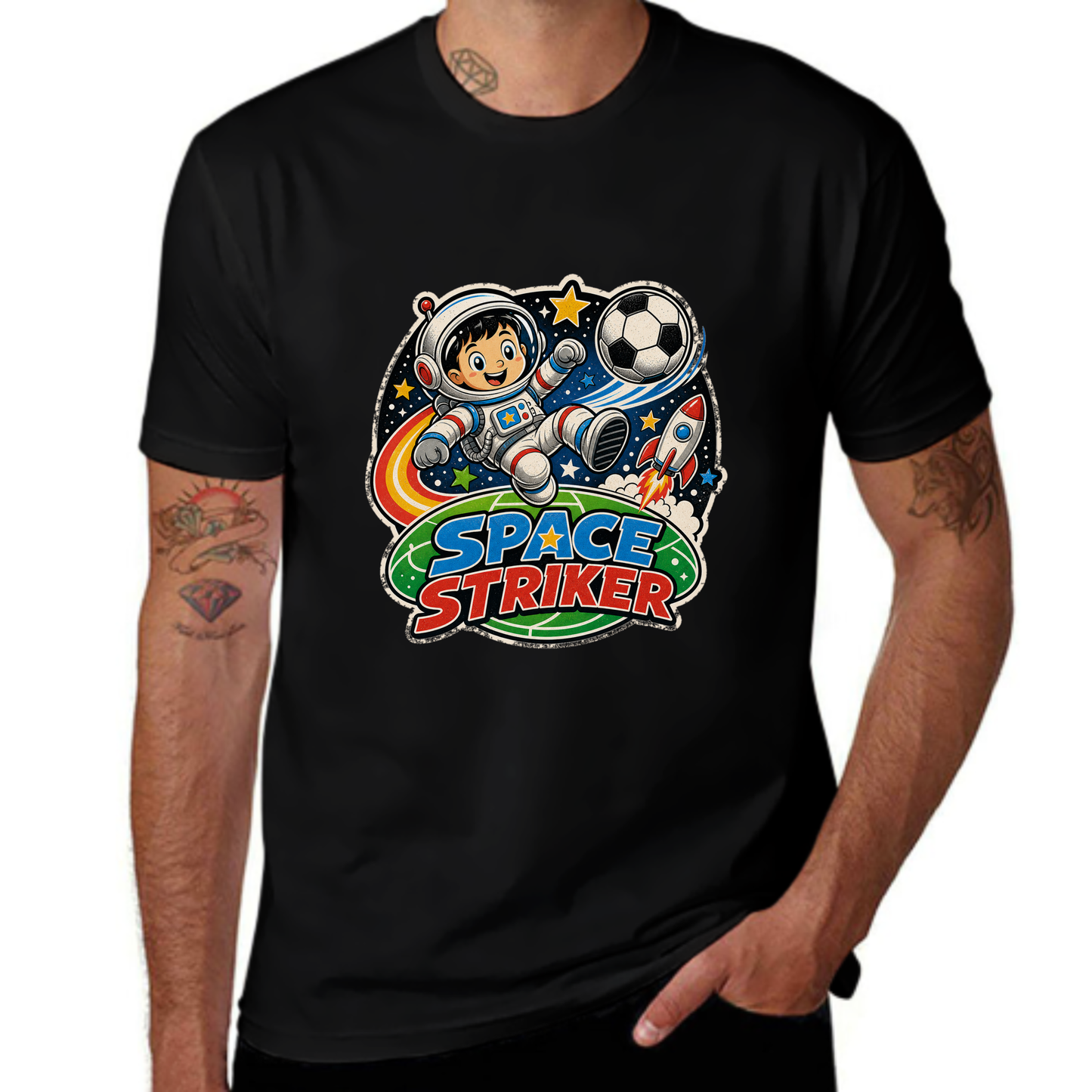 Custom-Inspired Space Striker Astronaut Soccer Tee