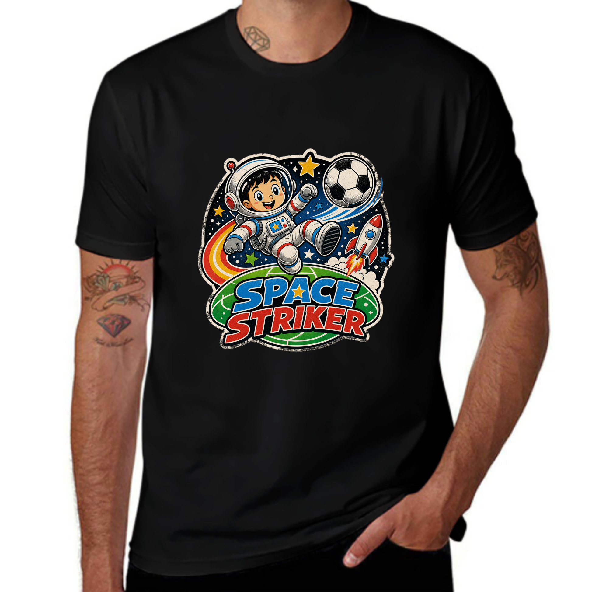 Custom-Inspired Space Striker Astronaut Soccer Tee