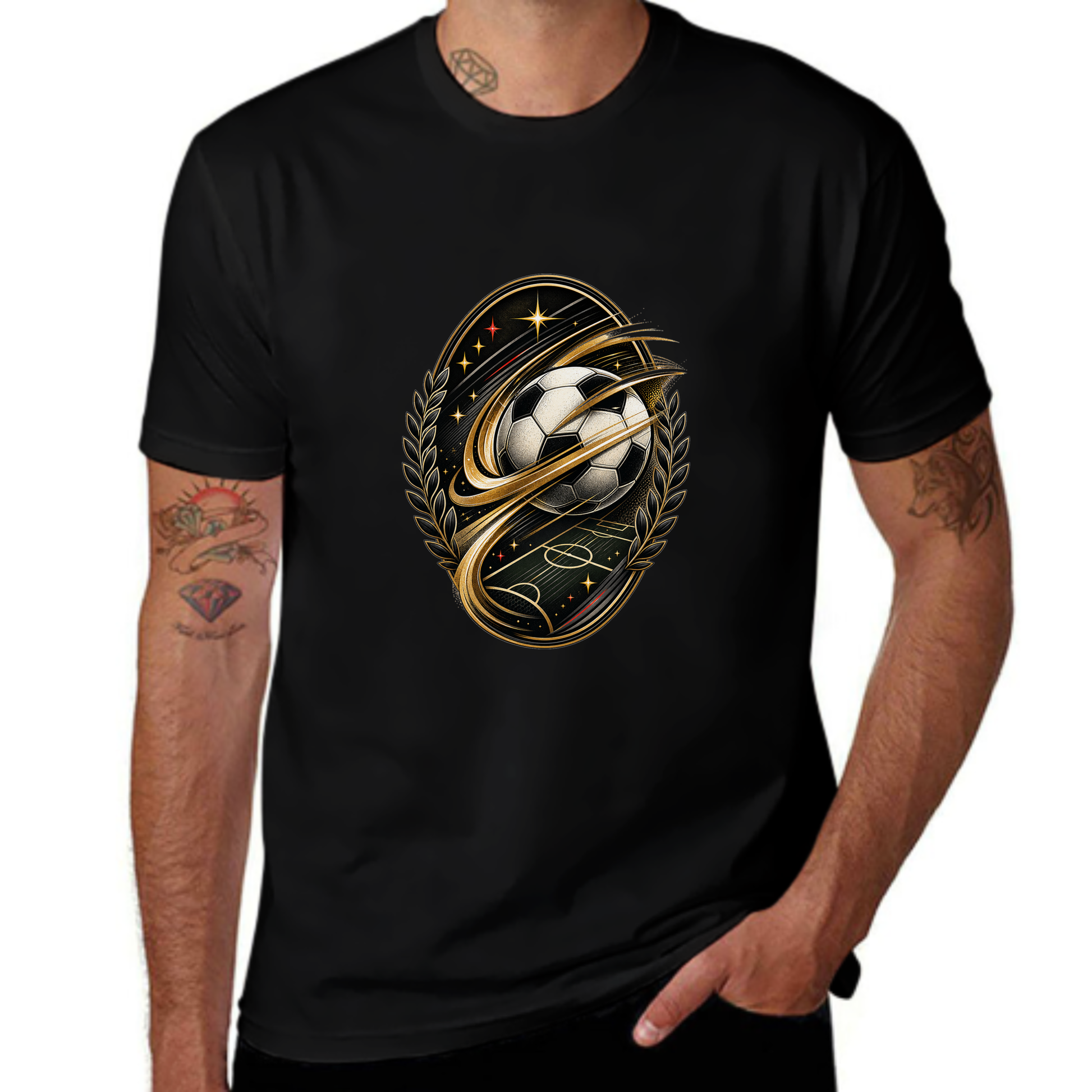 Soccer Fan Pick Gold Spin Soccer Orbit Tee