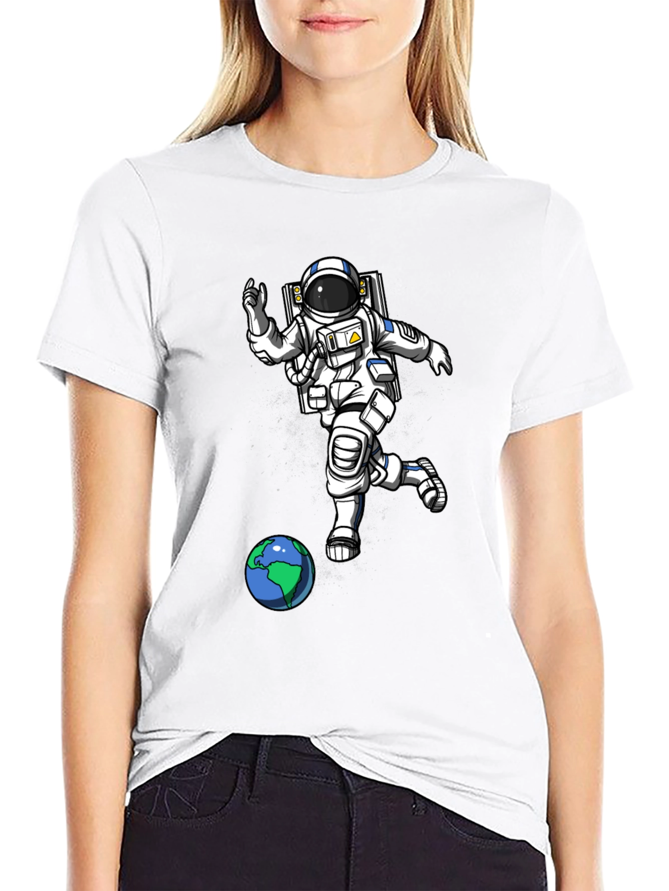 Astronaut Kicking Earth Black T-Shirt