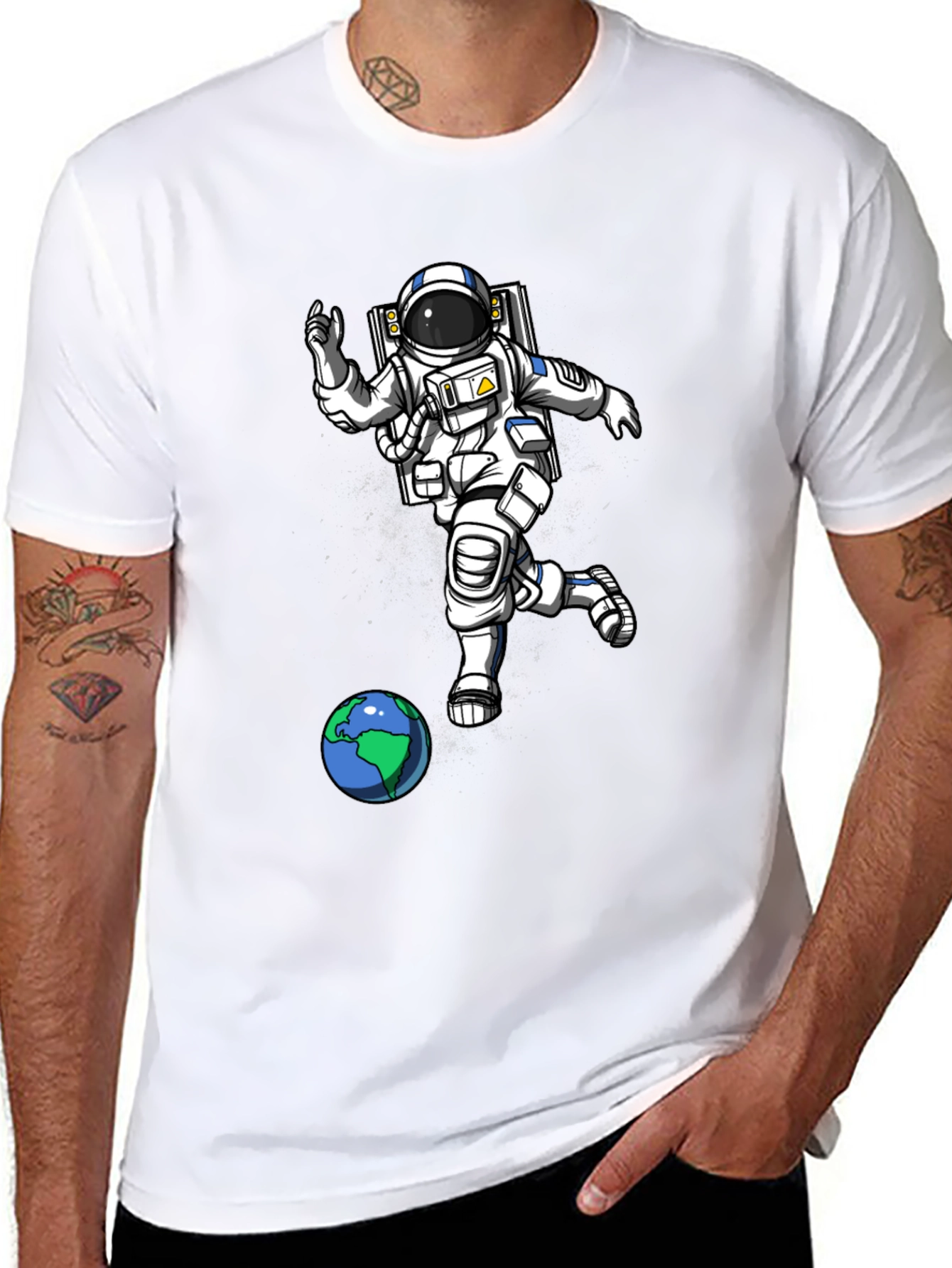 Astronaut Kicking Earth Black T-Shirt