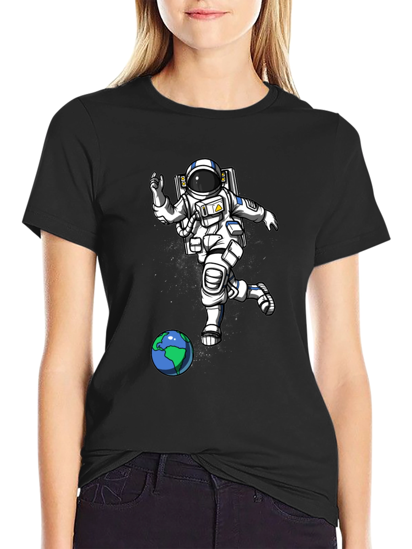 Astronaut Kicking Earth Black T-Shirt