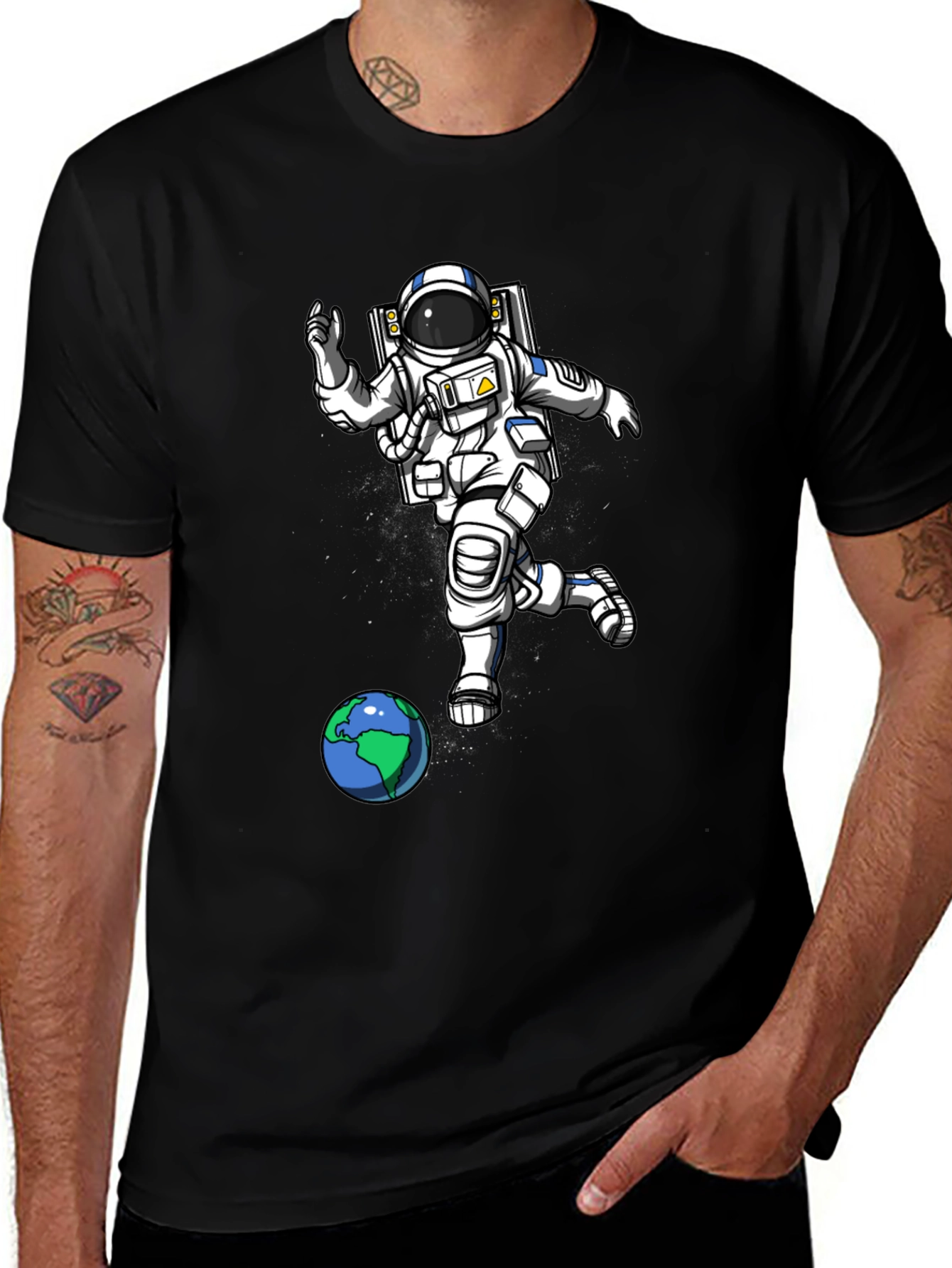 Astronaut Kicking Earth Black T-Shirt